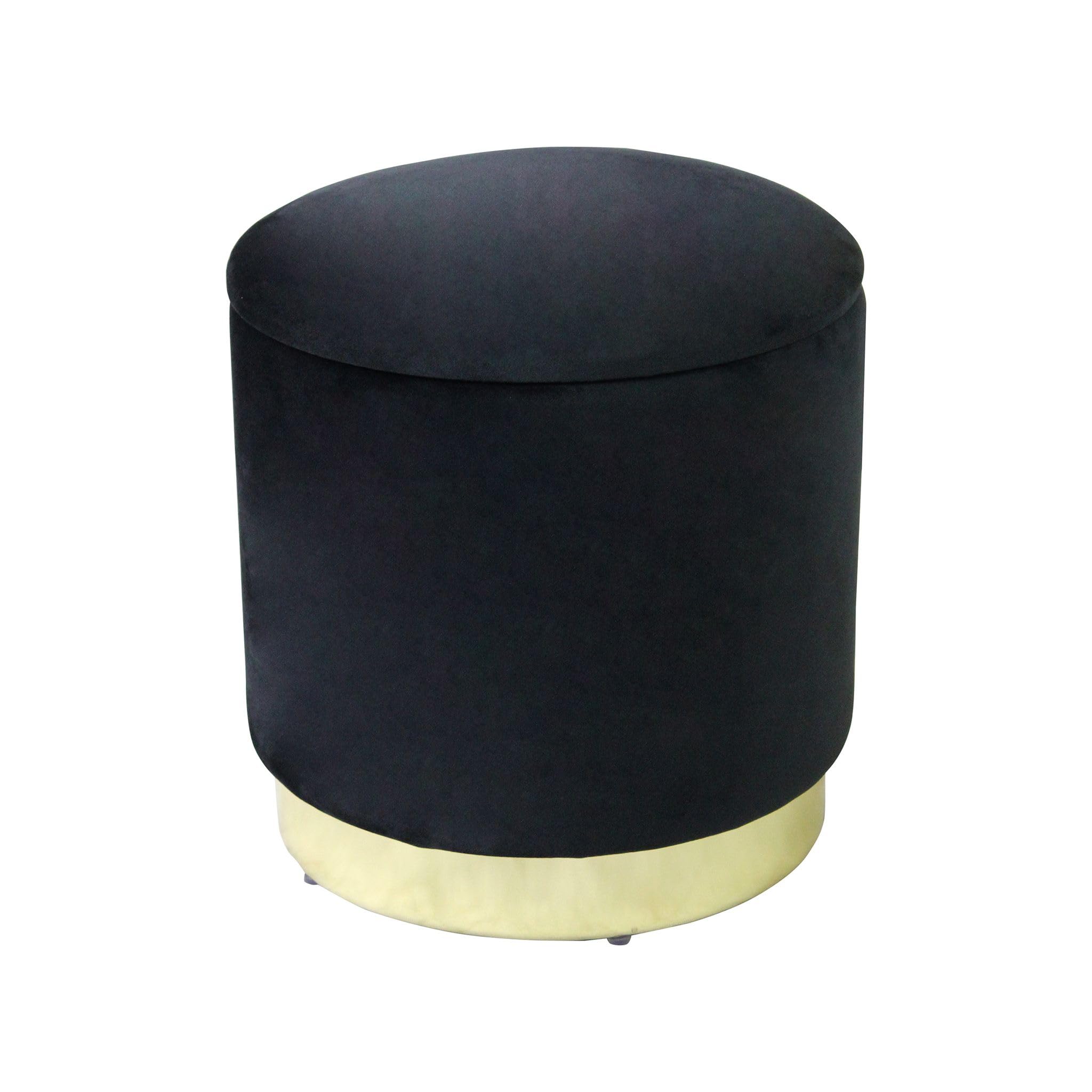 milani home - pouf contenitore rotondo, velluto, seduta contenitore poggiapiedi, nero, 37 x 37 x 40 cm