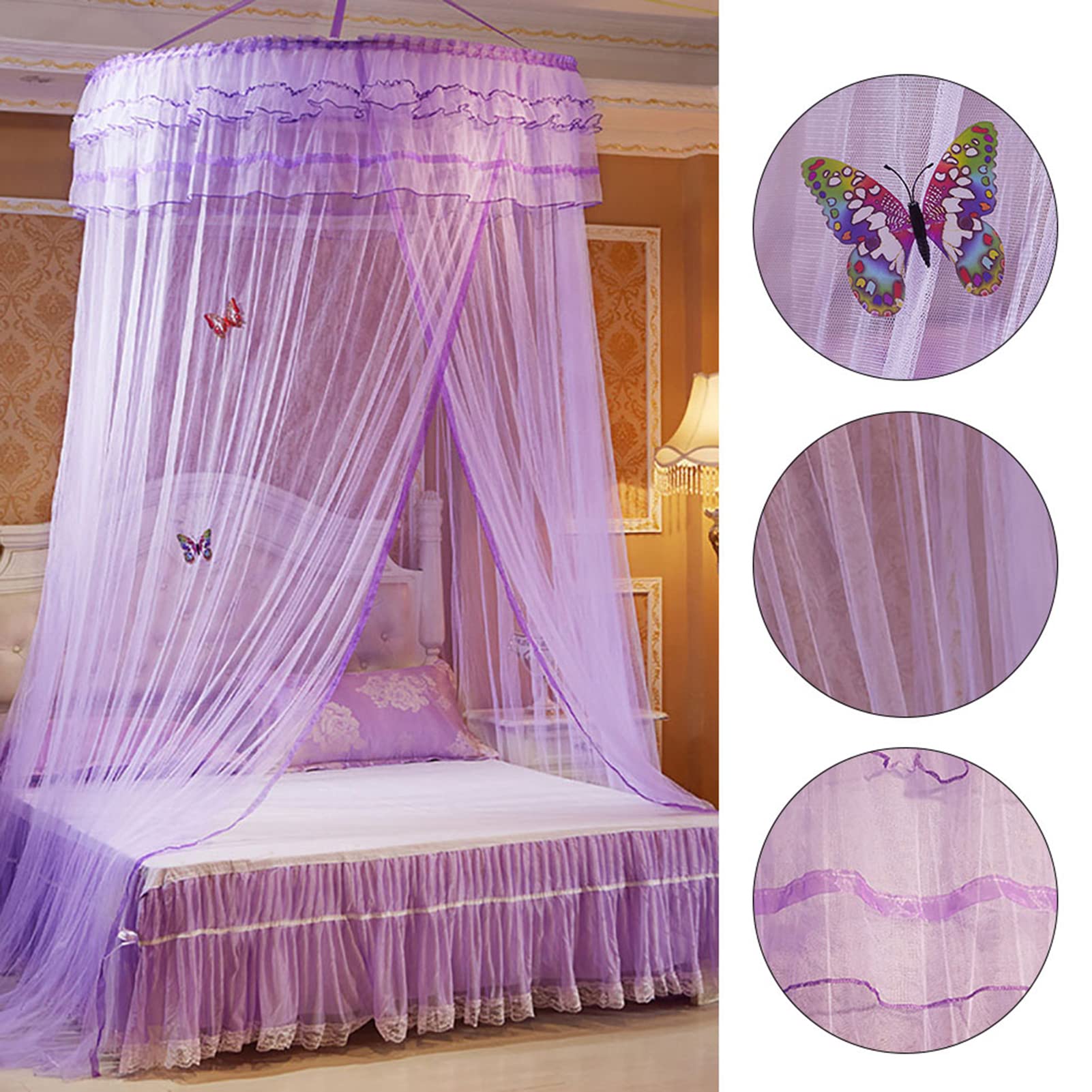 Alvinlite Zanzariera a Cupola Traspirante, Rete Estiva per Lettino a baldacchino in Rete per Lettino Rotondo per Bambini Decorazione -005(Viola) Zanzariera