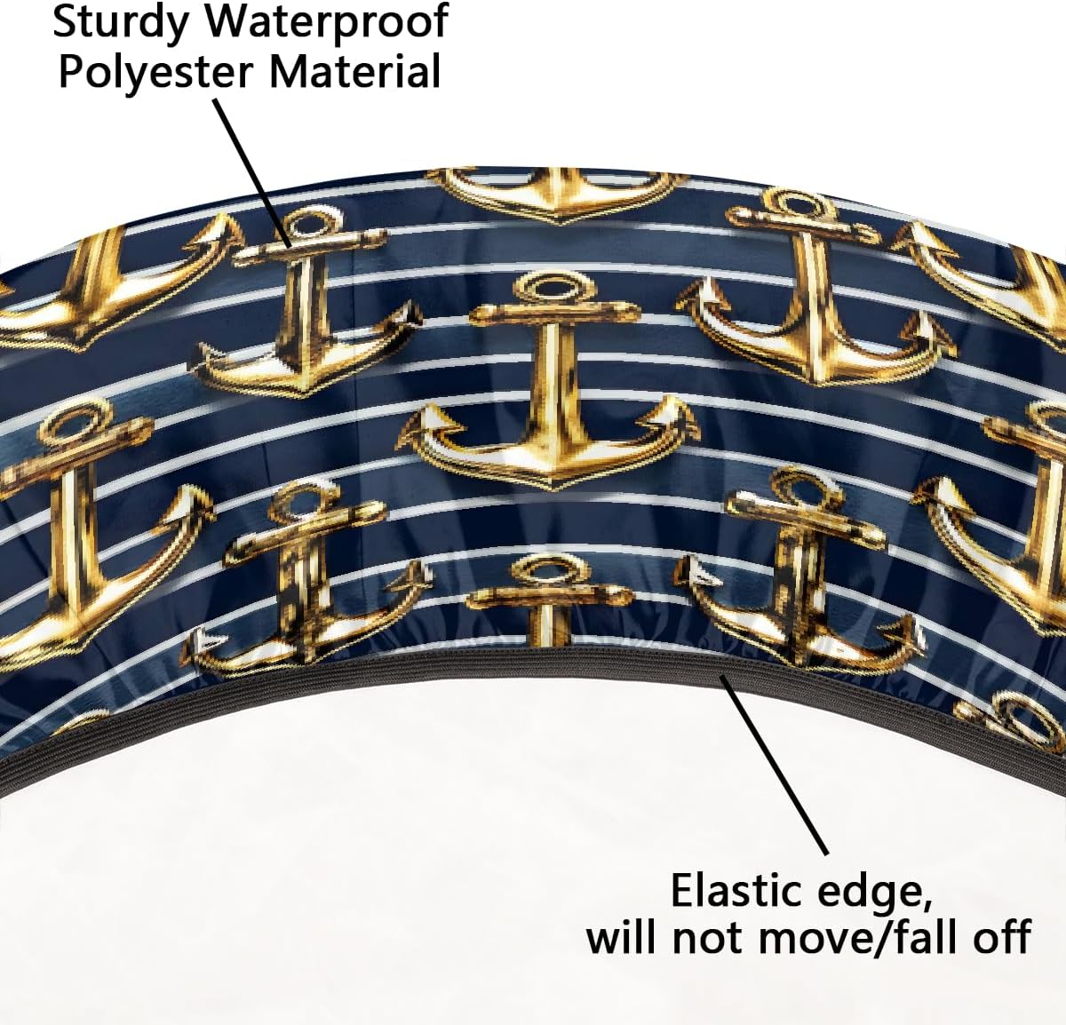 Gold Anchor Ocean Round Fitted Tablecloth with Elastic Edge Waterproof Circle Table Cover Wipeable Plastic Round Table Cloth for Indoor Dinner Outdoor Picnic Party 48" (Fit 45-50 Inch)