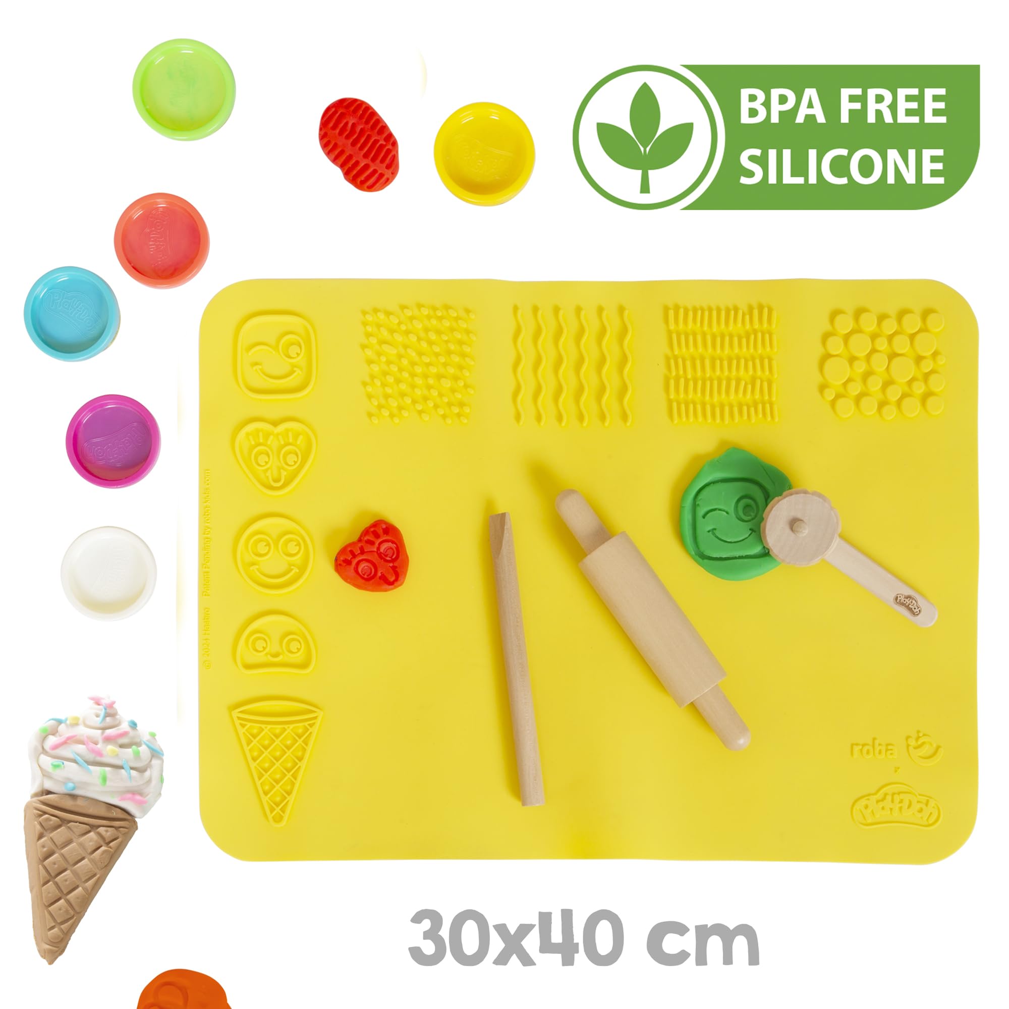 roba x Play-Doh Spielküche aus FSC-zertifiziertem Holz - Inkl. 3D-Kreativmatte, 6 Knetdosen, Werkzeugen, Aufbewahrungsbox & Spielwanne - Ideal für Indoor & Outdoor - Ab 3 Jahren