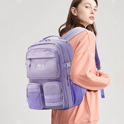Miniatura 9 de Mochila escolar duradera para adolescentes, estudiantes, niñas, niños, resistente al agua con múltiples bolsillos para viajes, Azul marino, Mochilas