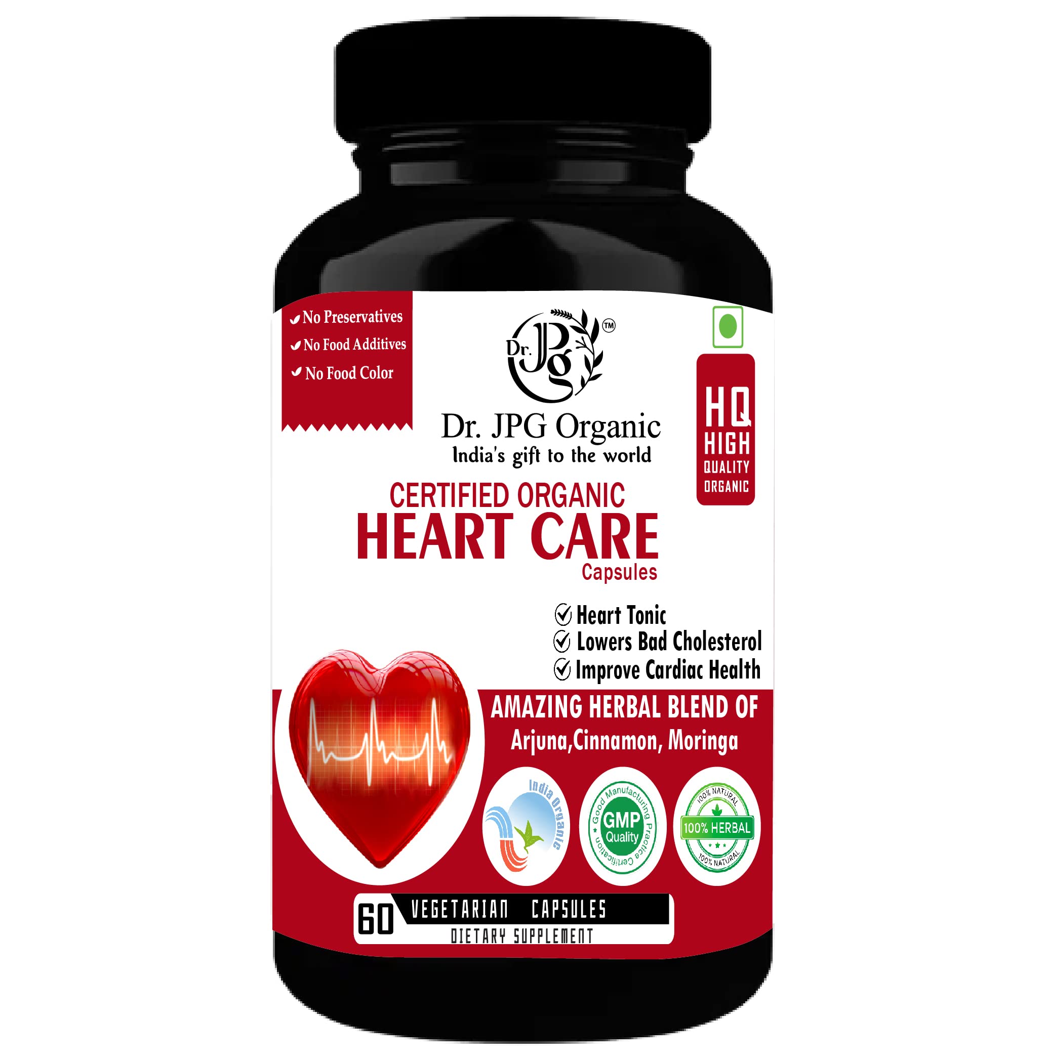 Dr. JPG Organic Heart Care Capules 650mg, 60Veg Cpasules/Lowers Cholesterol/Controls Blood Pressure/INDIA Organic Certified. (B0BZLGHZG3) Amazon Price History, Amazon Price Tracker