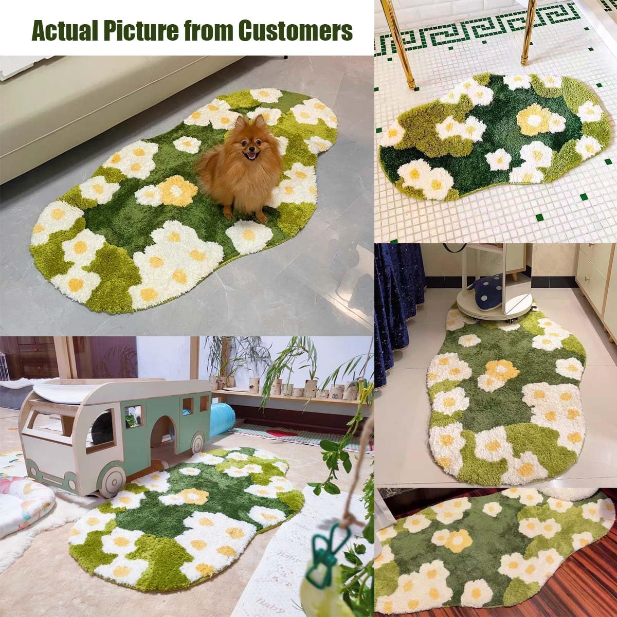 Moss Rug 3D Stereo Irregular Rug Flowers Forest Daisy Grass Moss Rug for Living Room Bedroom Home Aesthetic Decor Floor Mat Indoor Floor Plush Shaggy Area Rug Anti-Slip Modern Rugs (60*120cm)