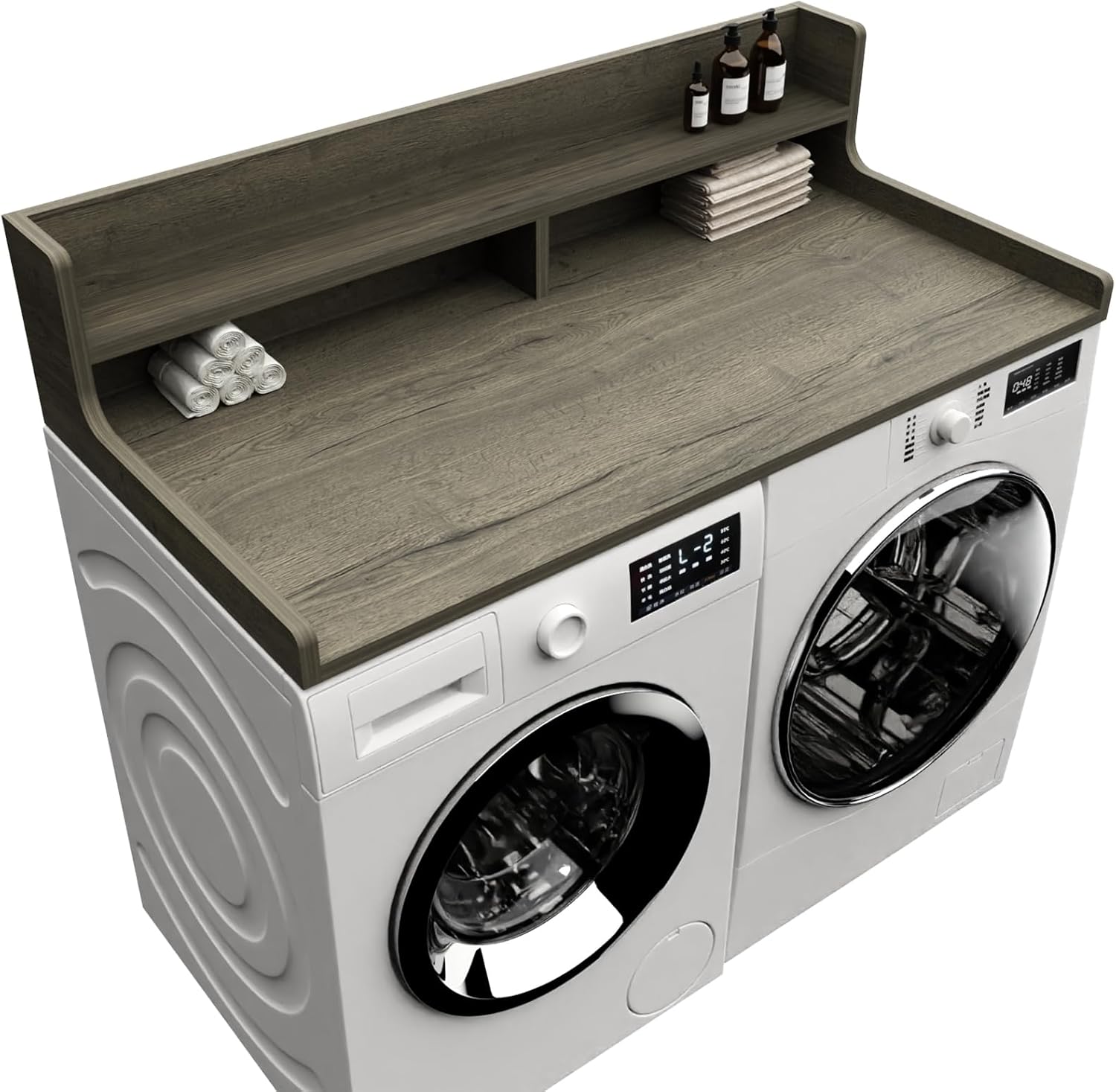 Washer Dryer Countertop, 54" x 27.55" 2-Tier Washer Dryer Topper with Edge, for Laundry Room Organization Greige