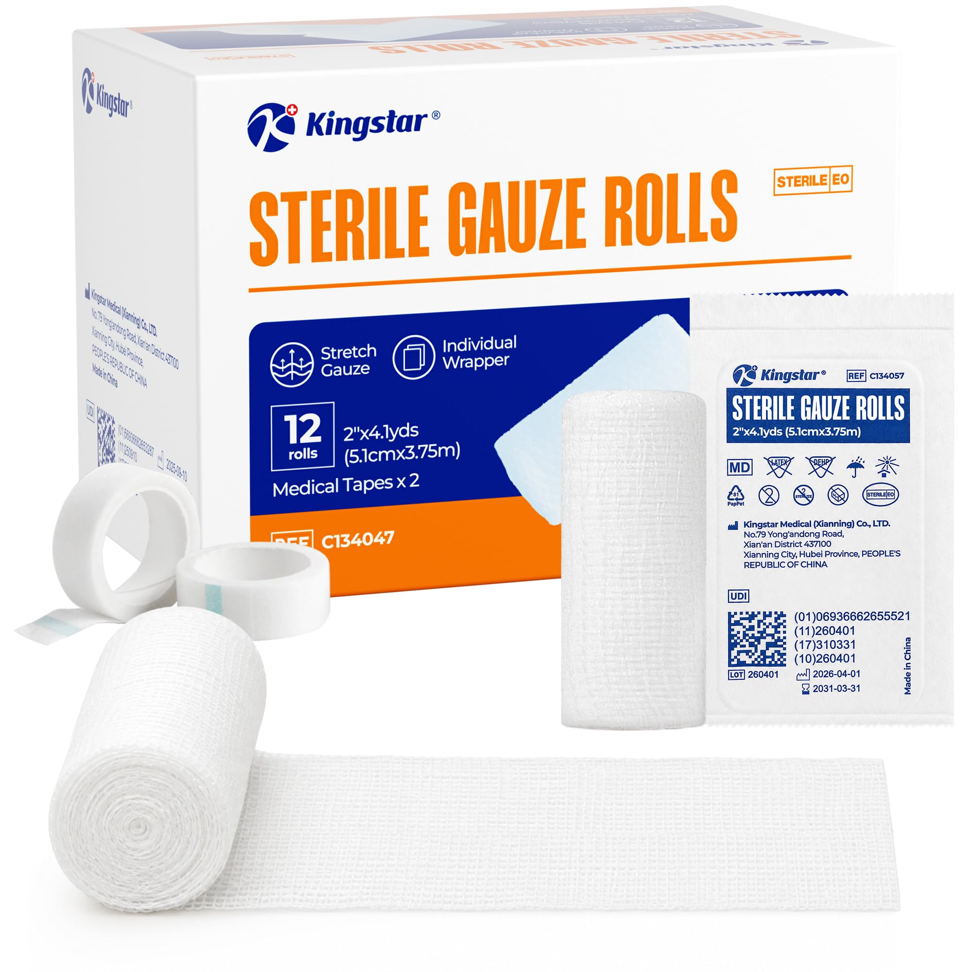 Sterile Gauze Roll 2 in x 4.1 Yards, First Aid Gauze Bandage, 12 Rolls