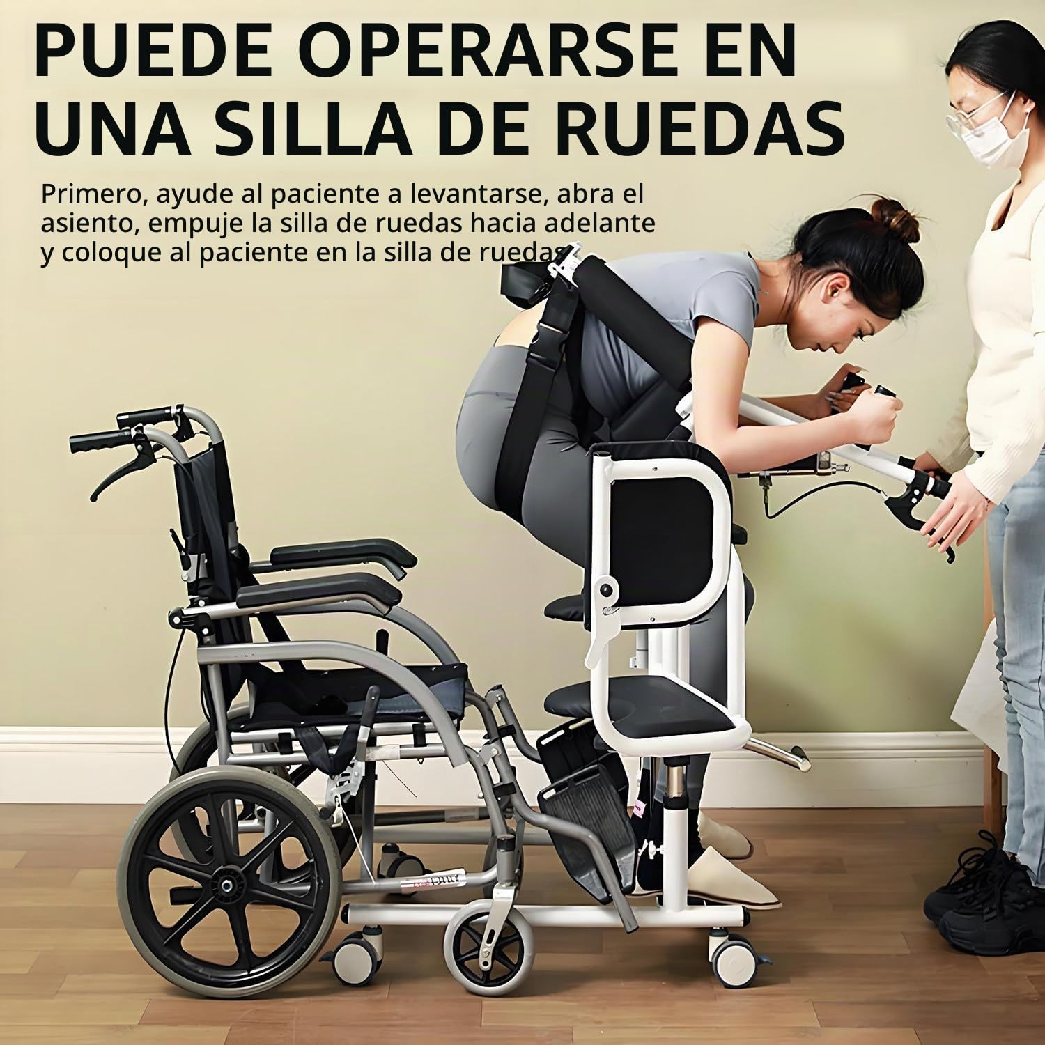 Silla elevadora hidráulica para traslado de Pacientes en casa, con Altura Ajustable y Apertura de 180°, para atención domiciliaria de Adultos Mayores, Capacidad de 400 LB Orange