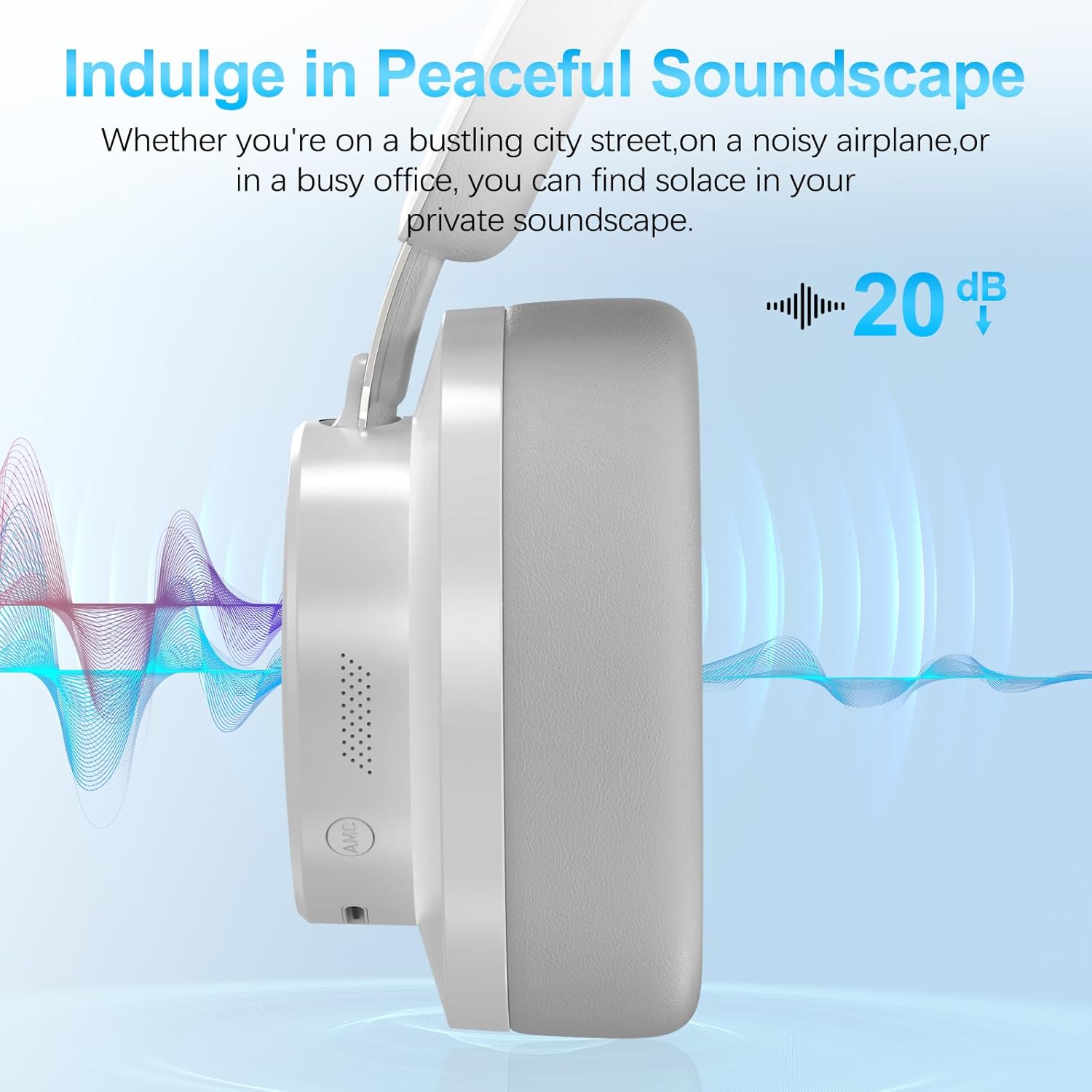 Noise Cancelling Headphones Wireless Bluetooth, Over Ear Headphone Bluetooth with Microphone, Cancelling Wireless Headphones Over Ear, 65h Playtime, Clear Calls, Comfort Fit for Travel (Grey) - Image 3