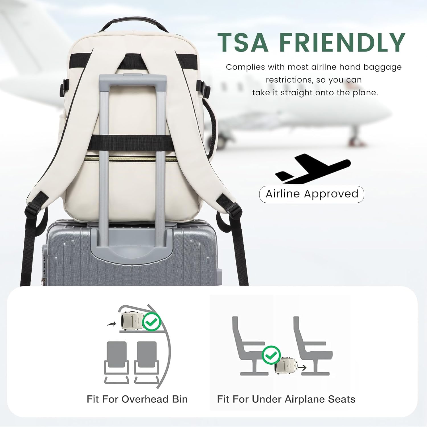 LOVEVOOK 40L Large Travel Backpack for Women Men, 17 Inch Carry on Backpack for Traveling on Airplane, Personal Item Travel Bag Airline Approved, Business Causal Weekender Backpack, Beige-Black - Image 4