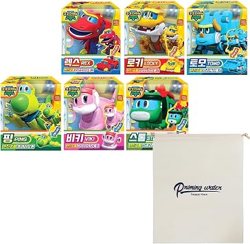 Go Go Dino REX TOMO Viki PING LOCKY Storm Dinosaur Robot Display Item 6-piece Set & Storage Pouch