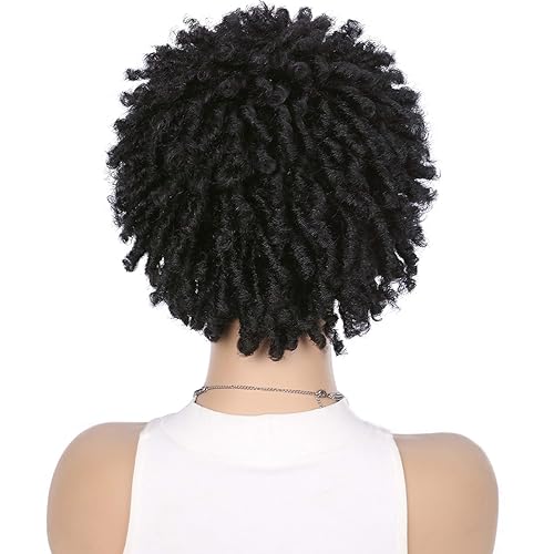 Miniatura 4 de Peluca corta de rastas cortas afro rizadas pelucas trenzadas para mujeres negras, rastas sintéticas trenzadas, pelucas de cabello sintético negro