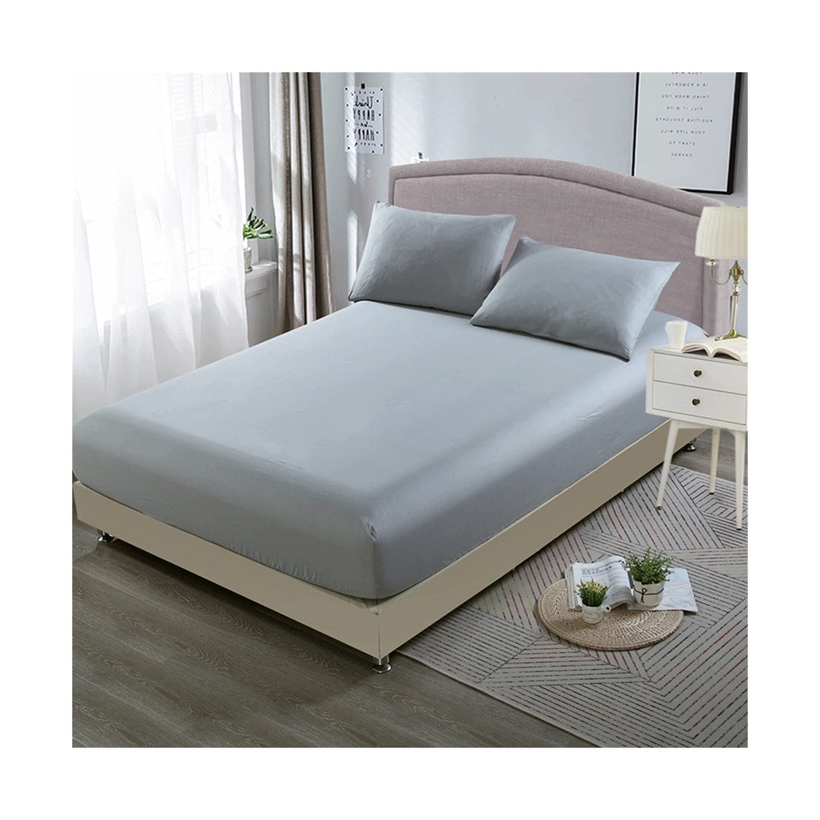 Drap-housse coton 200x220 bonnet 22cm drap de lit 2 personnes BLUNOA