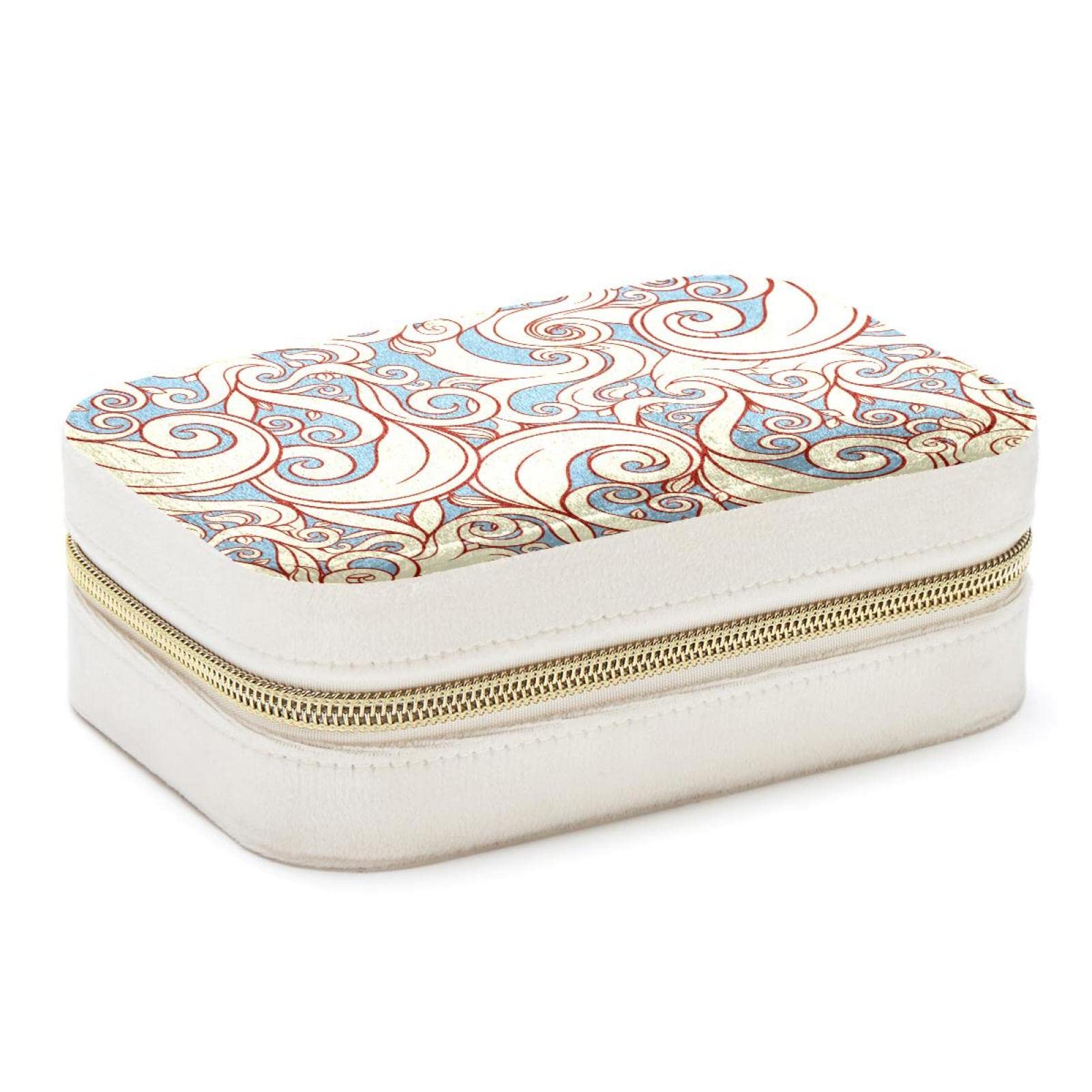 Boîte à bijoux portable de voyage en motif de feuilles pour bagues et colliers