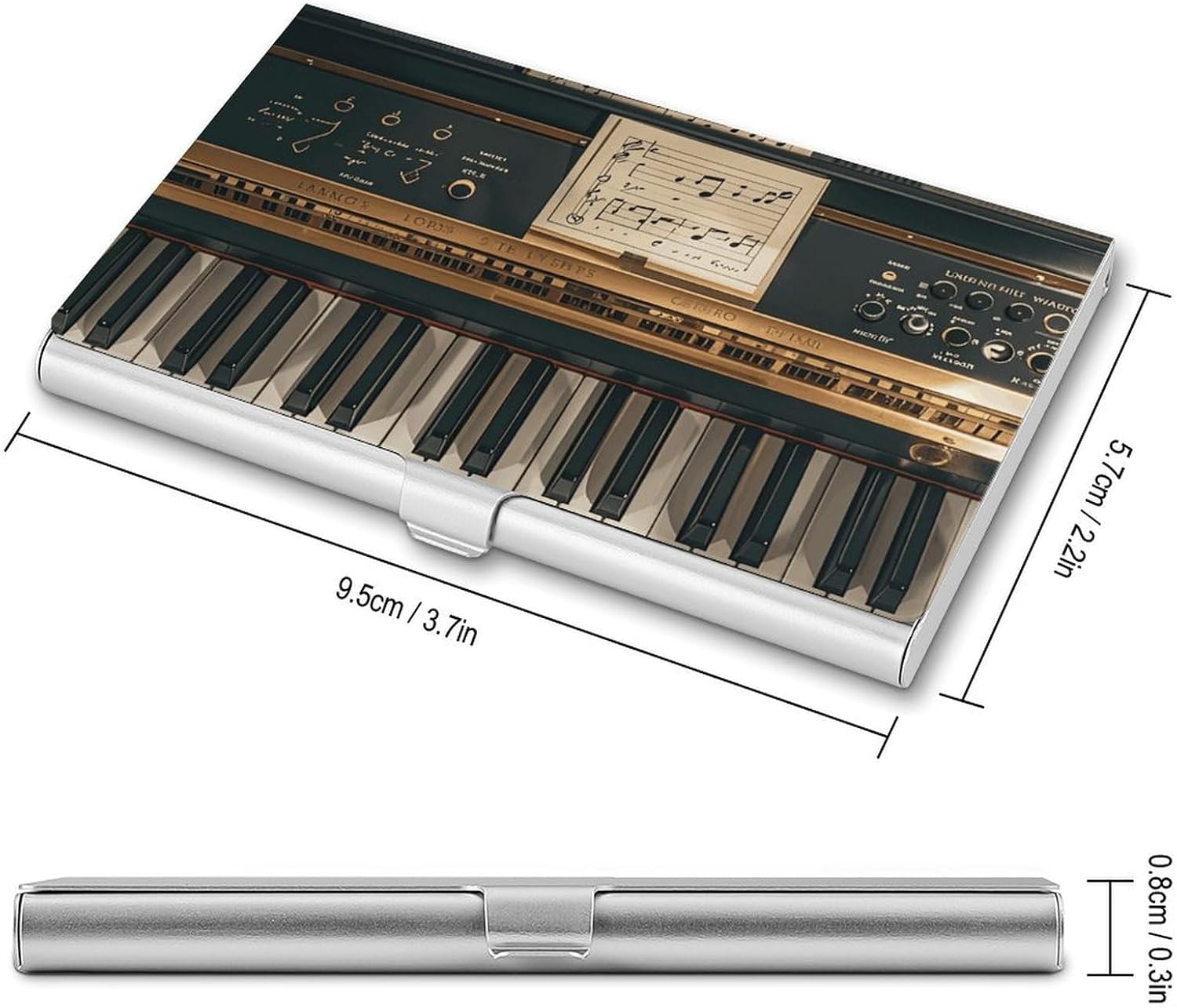 Business Card Holder Professional Business Card Case Metal Name Card Holder Art Business Card Music Note Piano Organizer Slim Pocket Card Holders for Men Women Office Accessories image 2