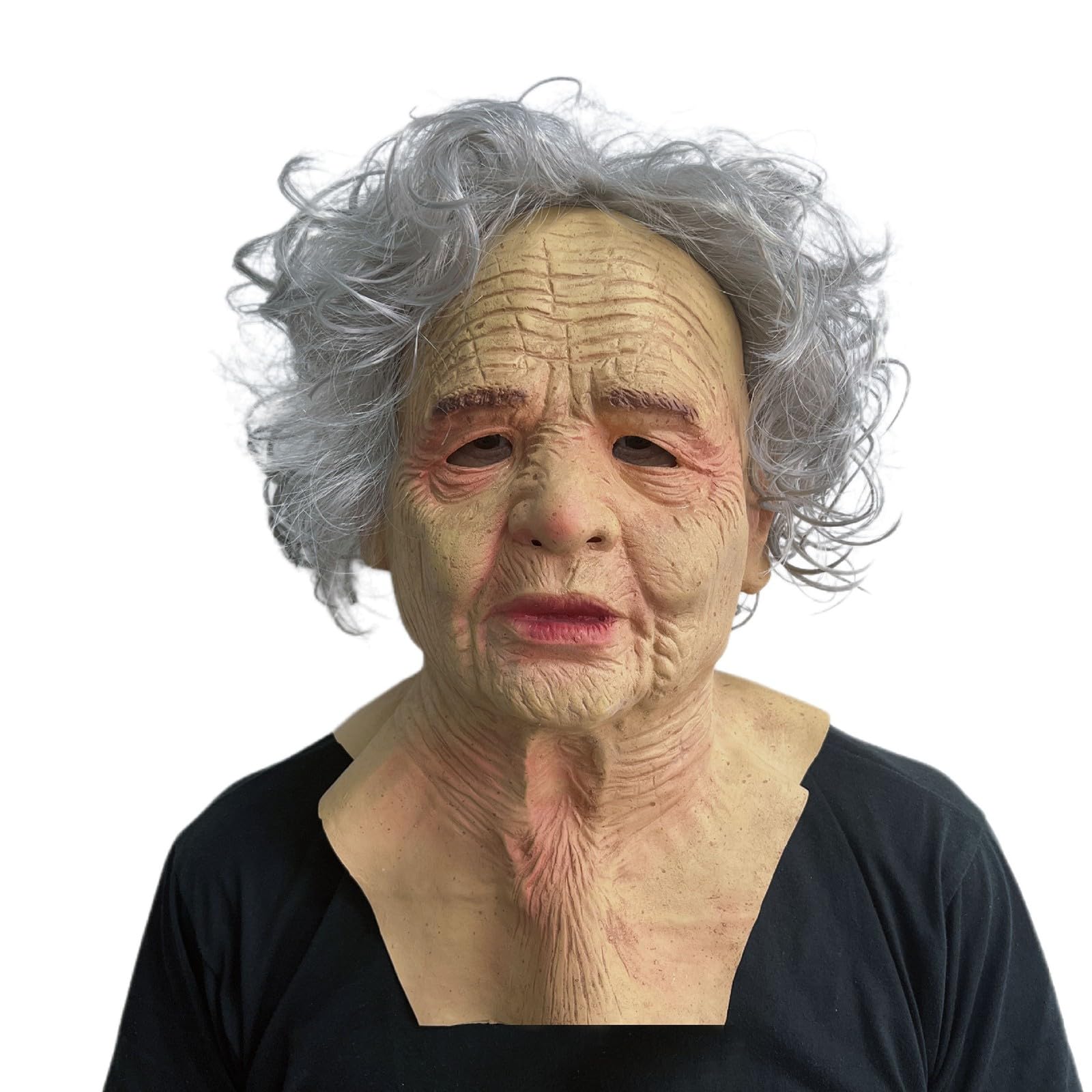 Mask Costume Masquerade Realistic Silicone Mask Face Scary Old Costume For Adult Size Medium Realistic Face Latex Open Mouth with Wrinkle Face old Man Lady (Color F)