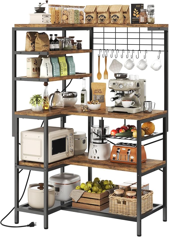 L-Shaped Bakers Rack with Power Outlet
