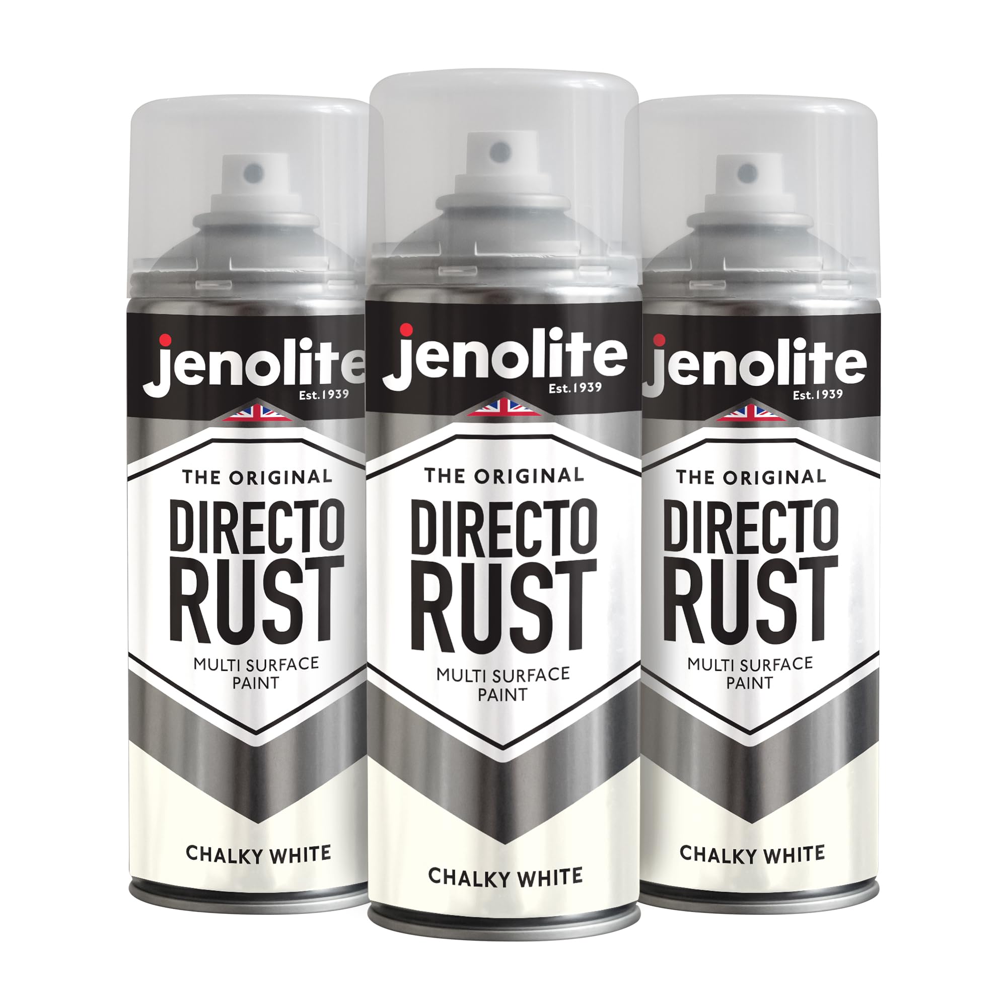 Jenolite White Directorust Chalky Spray Paint | | 3X400ml | Multi-Surface Chalky Finish Spray Paint | Ideal For Furniture, Ornaments, Picture Frames | Interior & Exterior Use | Ral 9016