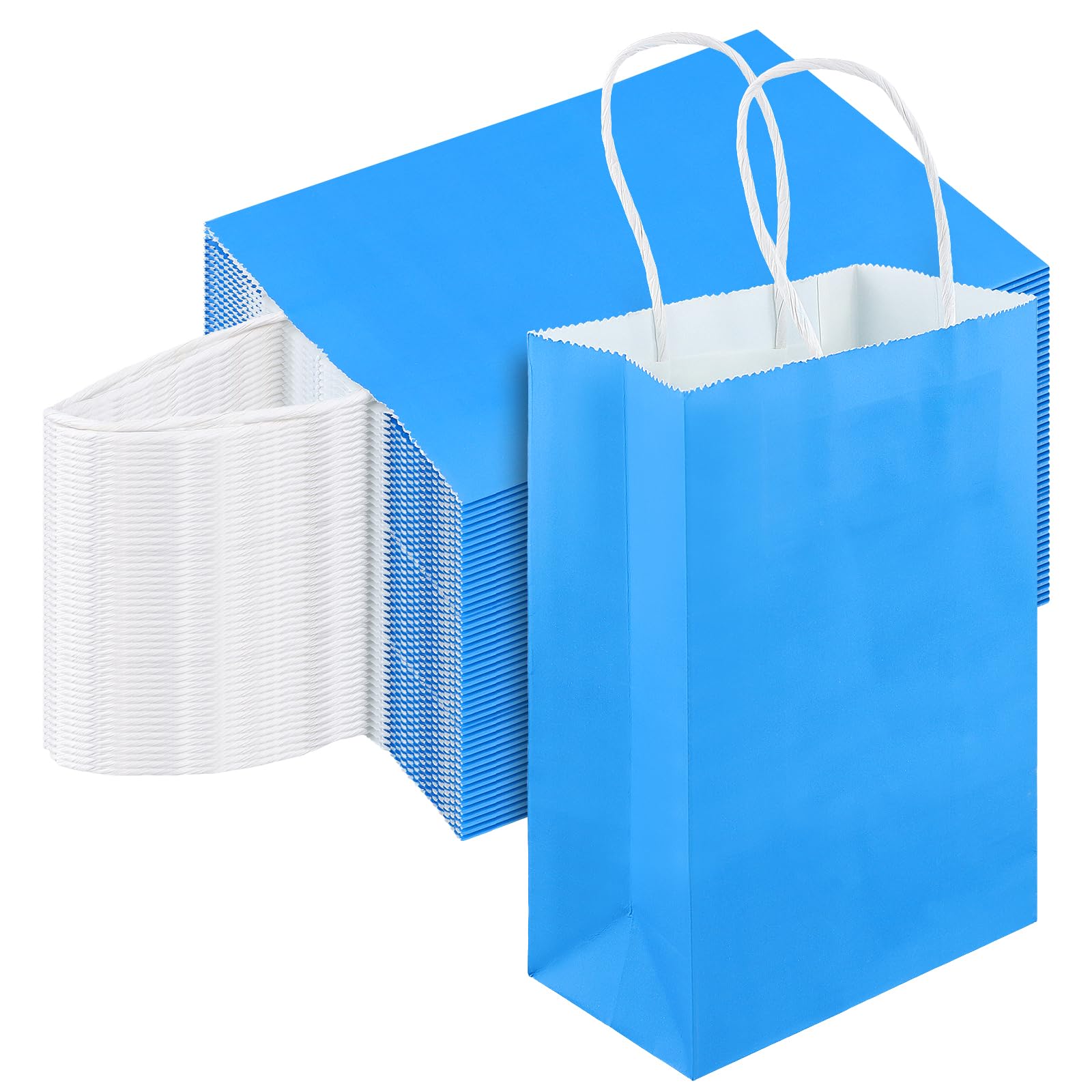 ZEONHAK 100PCS Blue Paper Bags, 15 x 8 x 21cm Small Gift Bags with Handles for Birthday Party Wedding