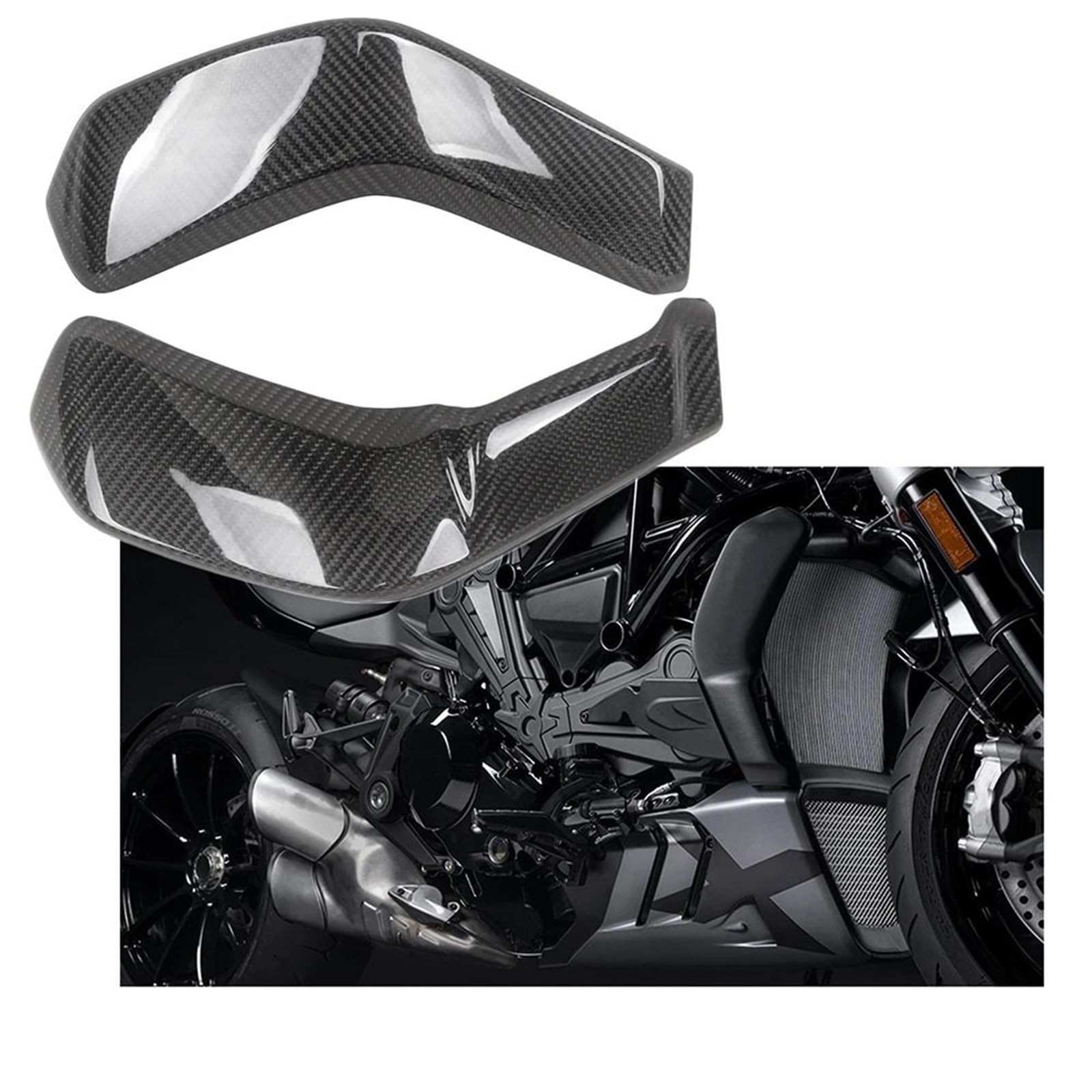 Przednia Osłona Chłodnicy Do Ducati XDiavel S Carbon Fiber | 2018-2021 Włókno węglowe Boczna osłona akumulatora motocykla Motocykl Przednia Osłona Chłodnicy