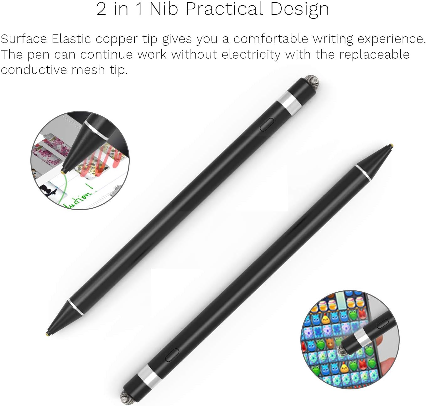 Stylus Pen Compatible for Apple iPad, Adrawpen Rechargeable Active Stylus Pen with 2 in 1 Copper & Mesh Fine Tip, 5 Mins Auto Off Smart Pencil Digital Pen for iPad/iPhone/iPad Pro &Android-Black