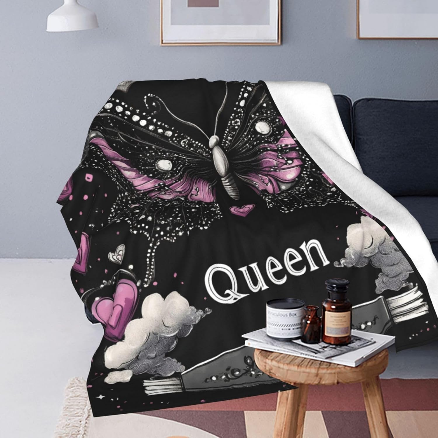 SweetFox Butterfly Blanket Butterfly Queen Decor Throw Blanket Gifts for Girls Boys Super Warm Soft Plush Lightweight Fleece Flannel Winter Couch Bedding Blankets for Kids Adults Women Men 60"X50"