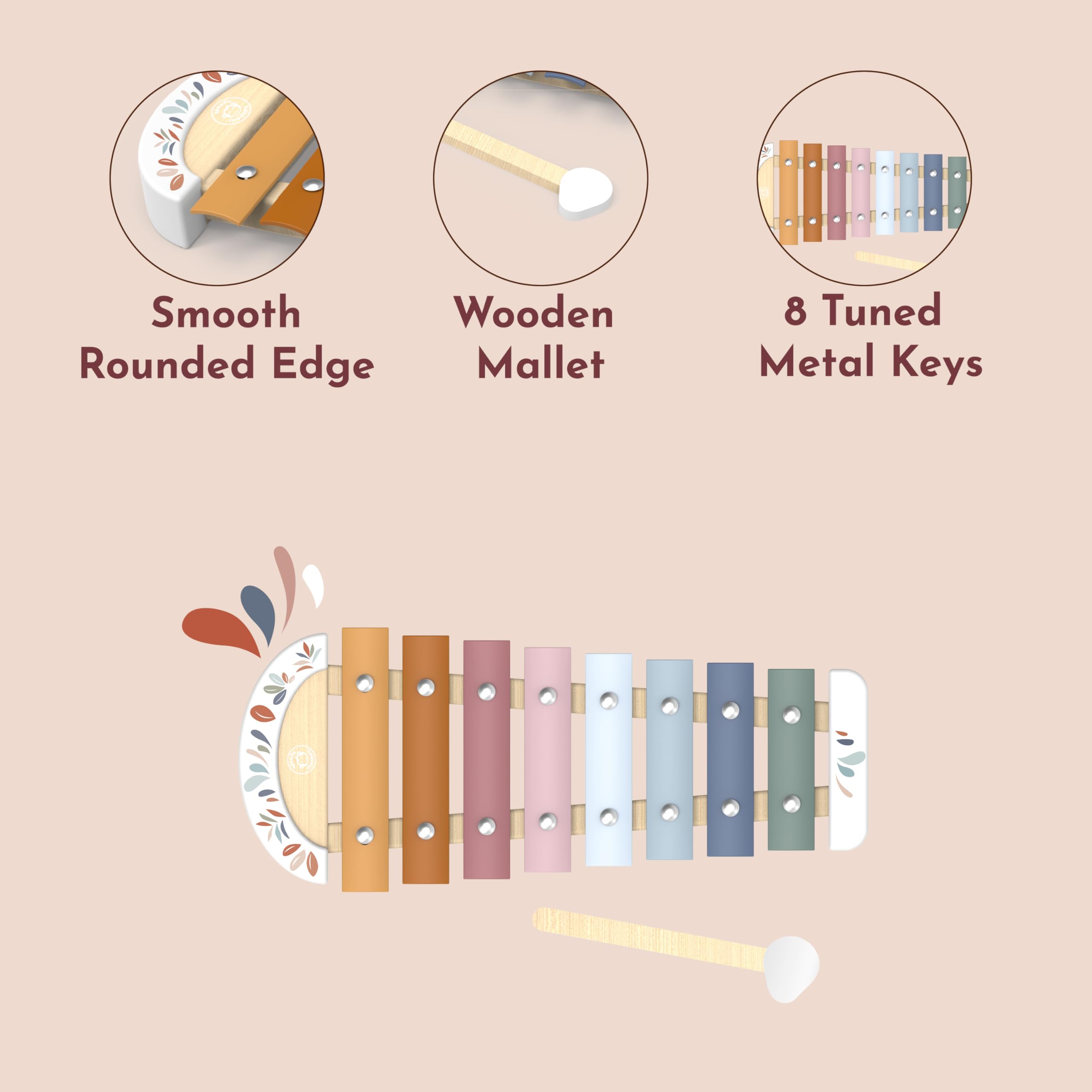 Xilófono colorido: 8 teclas de metal afinadas con mazo de madera, juguete musical seguro para niños de 1 año en adelante, mejora la exploración del sonido, el aprendizaje y la 6