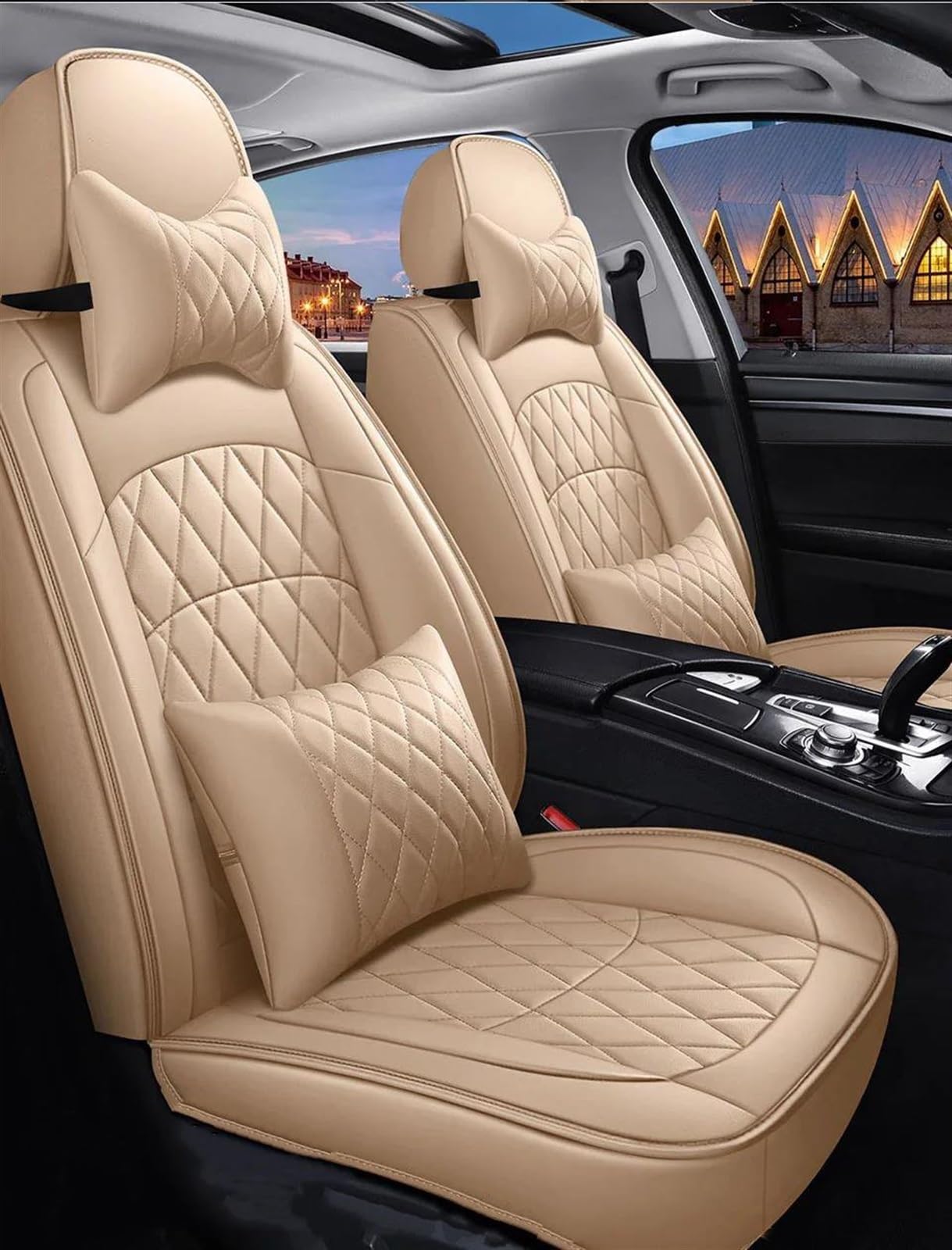 Seat Cover Set Car Seat Covers For HYUNDAI For Solaris For Sonata For Creta For Encino For Elantra Ix25 Ix35 For Kona Car Interior Accessories Car Seat Covers(Beige,Luxury)