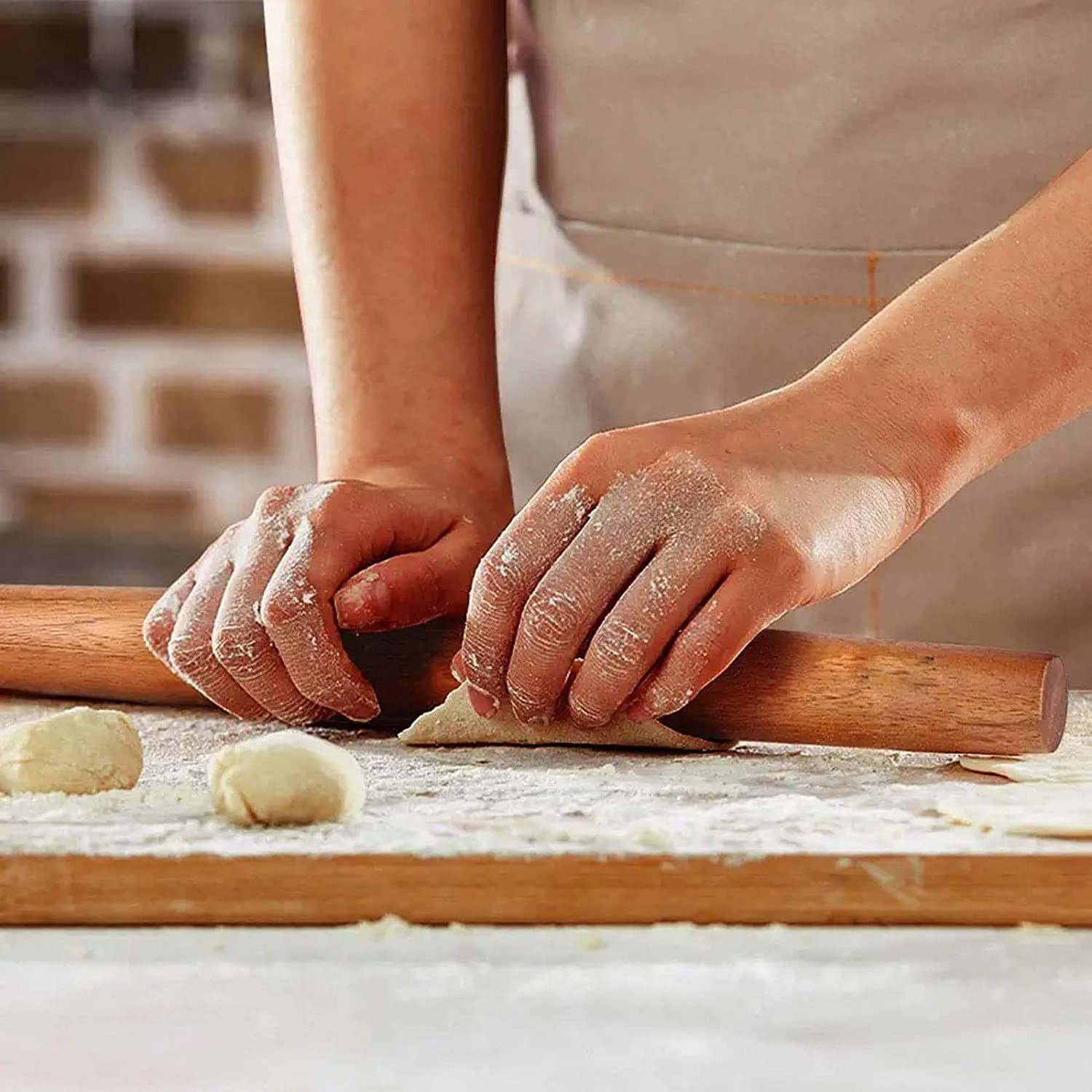 ACiyD Rodillo de amasar para Hornear Rodillo de amasar de Madera para Hornear, Rodillo de Masa de 15.75 Pulgadas por 1.38 Pulgadas para Pizza, Galletas, Pasador de Pastel