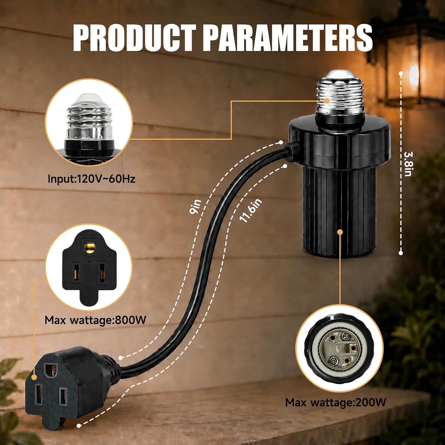 E26 Light Socket Outlet Adapter, 3 in 1 Light Bulb Socket with Cord image 2