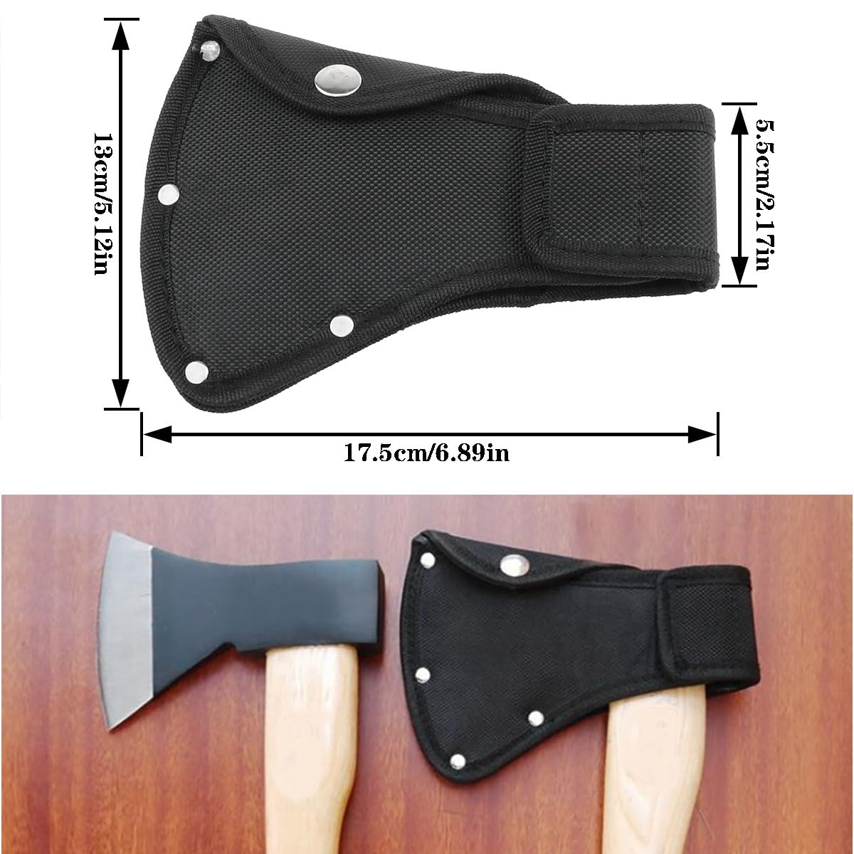 AYLIFU 1 paquete de funda para cabeza de hacha, color negro, doble broche, protector de hacha, cubierta de hacha, para senderismo, trabajo al aire libre (16 x 11 cm)