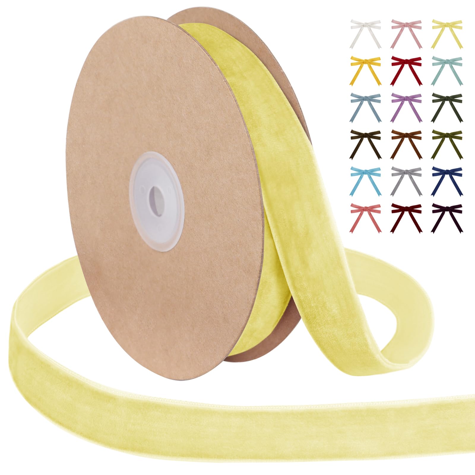 Uiopa Lemon Yellow Velvet Ribbon, 25mm x 9m Single Face Wrapping Ribbon, Vintage Velvet Ribbons for Gift Wrapping, Wreaths, Wedding, Party, Home Decor, DIY Crafts