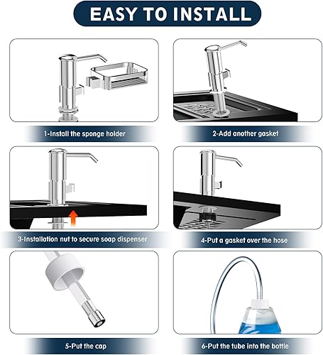 Miniatura 6 de Dispensador de jabón para fregadero de cocina, dispensador de jabón para fregadero debajo del mostrador con kit de tubo de extensión de 39 pulgadas,