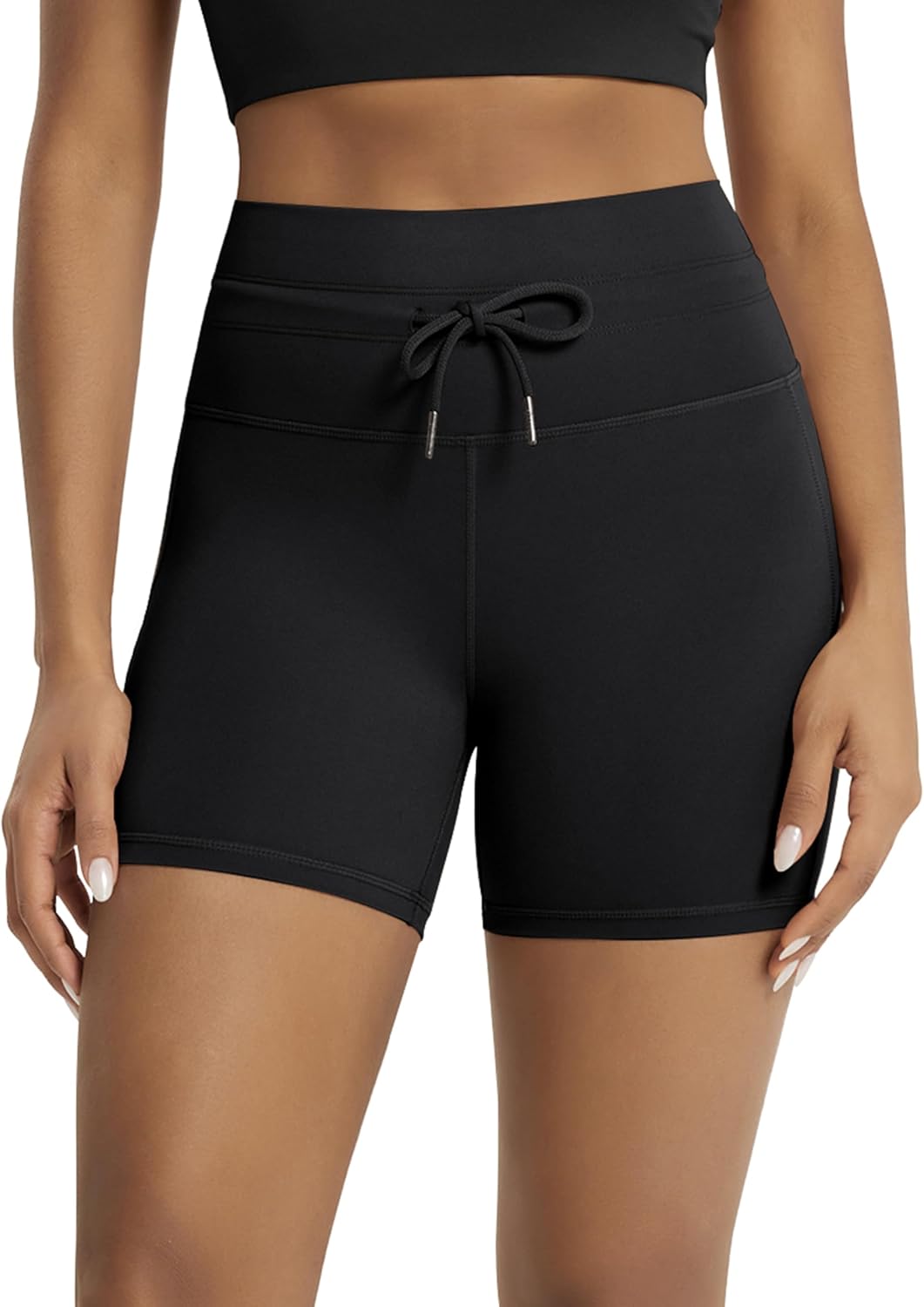 ODODOS Women's Drawstring Tie Daily Shorts 5" Inseam High Waist Workout Yoga Biker Shorts