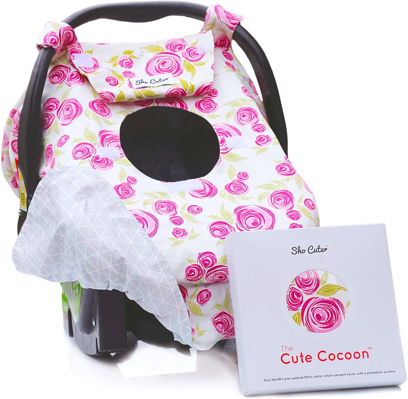 [Reversible] Carseat Canopy | All Season Baby Car Seat Covers for Girls |"Rose Lux" Pink & Grey Floral | Universal fit for Infant Car Seat | Nursing Cover | Baby Gift -Patent Pending