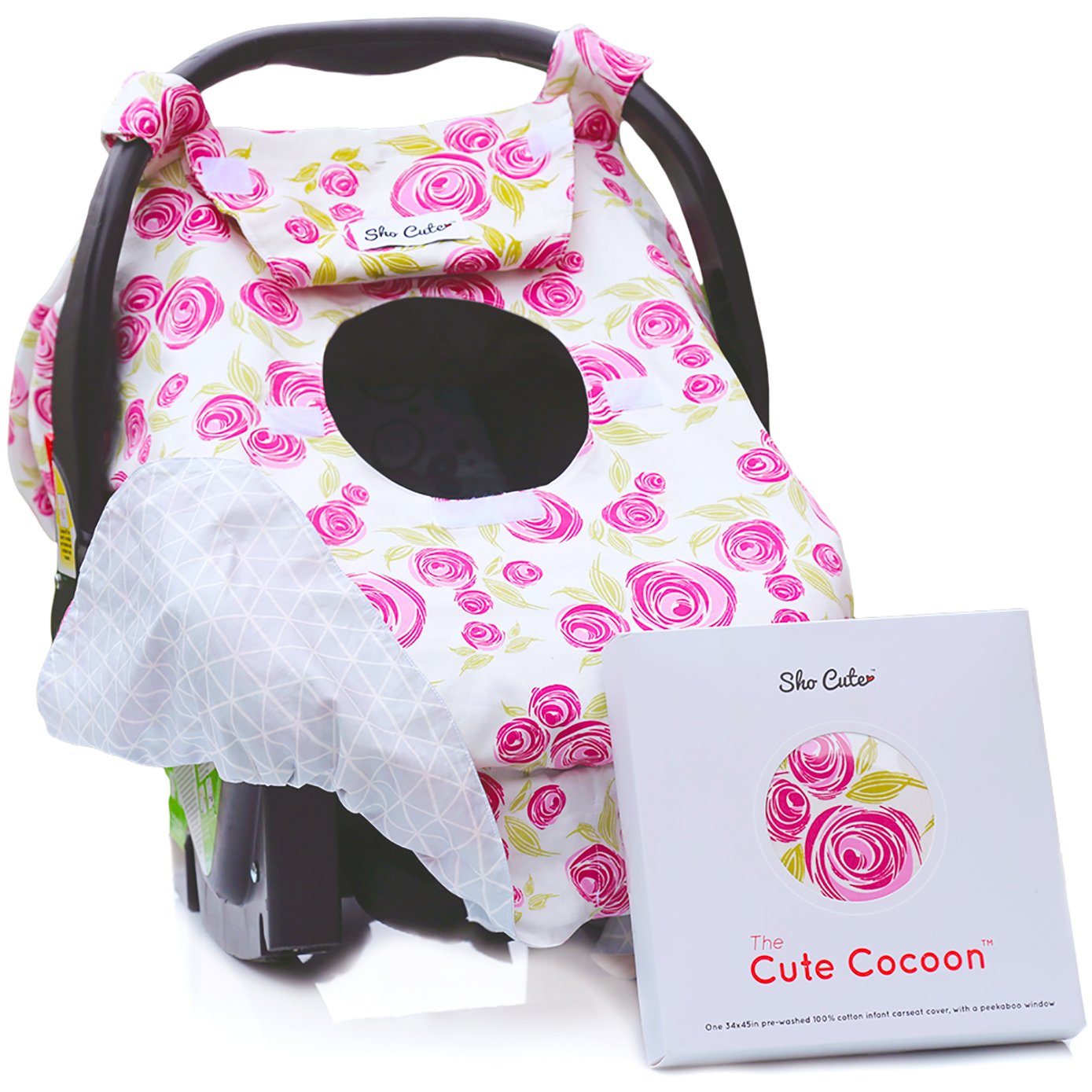 Sho Cute - [Reversible] Carseat Canopy | All Season Baby Car Seat Covers for Girls |"Rose Lux" Pink & Grey Floral | Universal fit for Infant Car Seat | Nursing Cover | Baby Gift -Patent Pending