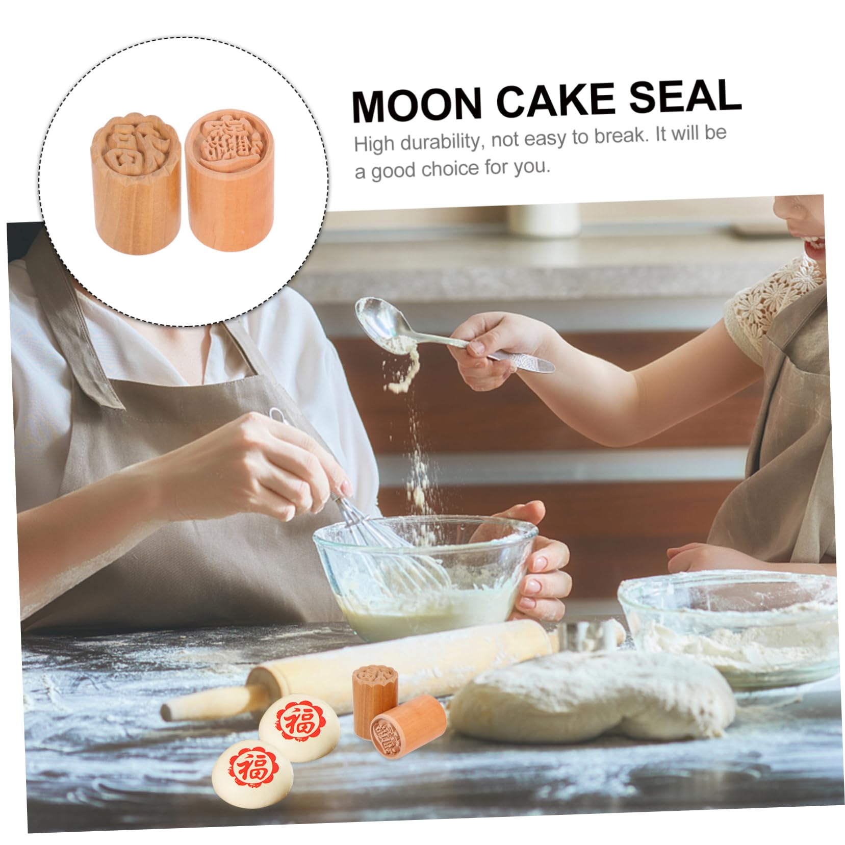 FUNOMOCYA 2Pcs Wooden Moon Cake Stamp DIY Pastry Press with Creative Design for Baking and Festivals for Making Beautiful Moon Cakes