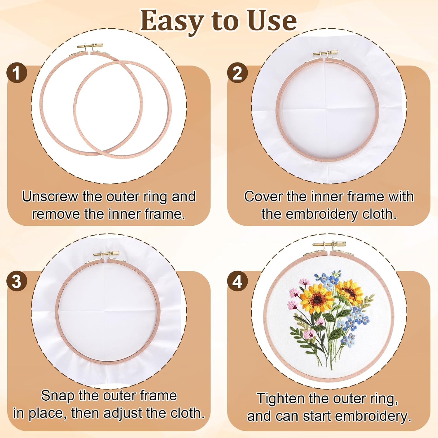 OwnMy 3PCS Beech Wood Embroidery Hoops 3 Inch/4 Inch/6 Inch Decorative Cross Stitch Hoops Rings for Display, Small Round Embroidery Hoop Frames for DIY Embroidery Ornaments Sewing Crafts