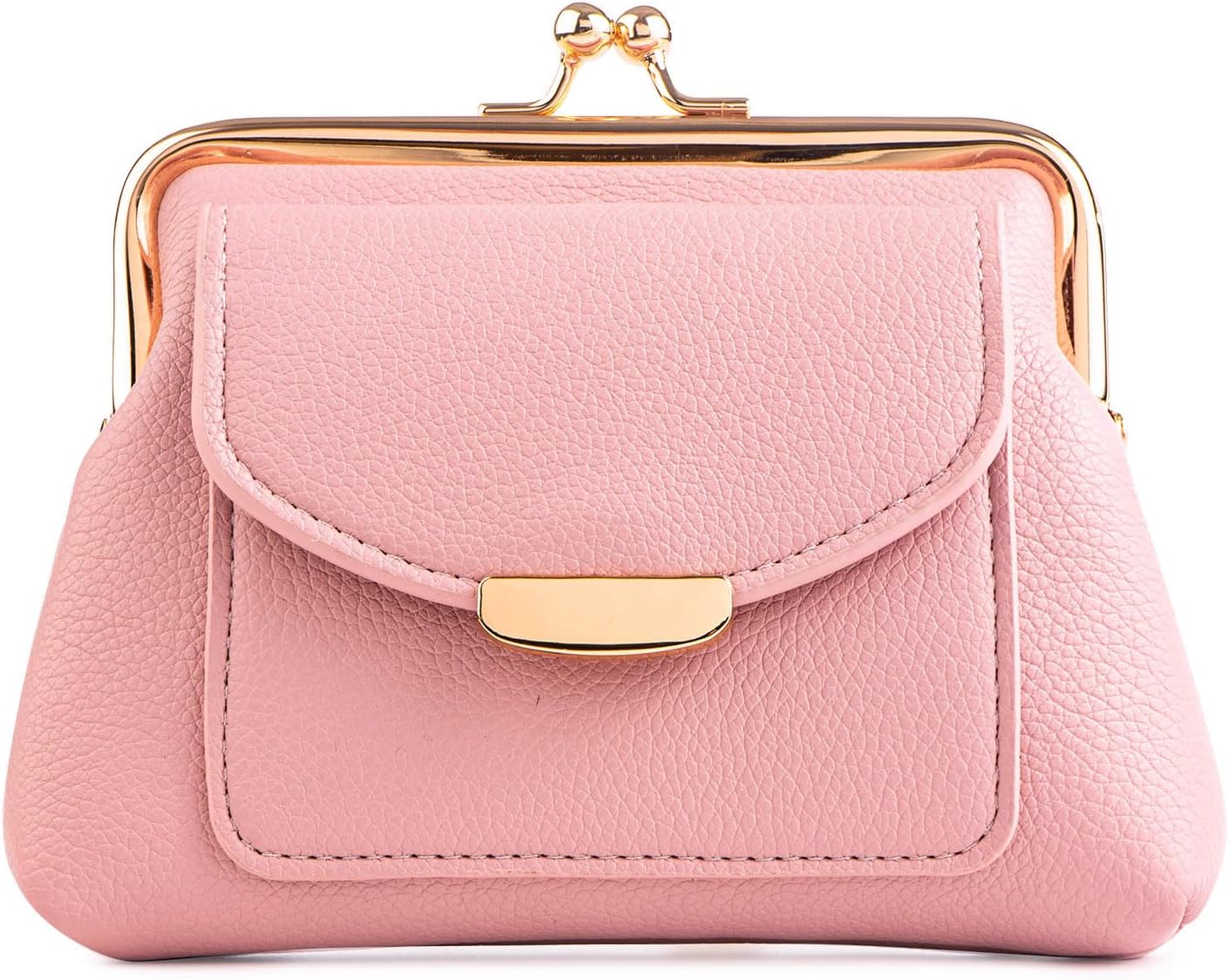 Coin Purse With Credit Card Slot, Kiss Lock Coin Purse for Women, Large Capacity Coin Pouch, Change Purse Cute Car Coin Holder for Women (2-Pink)