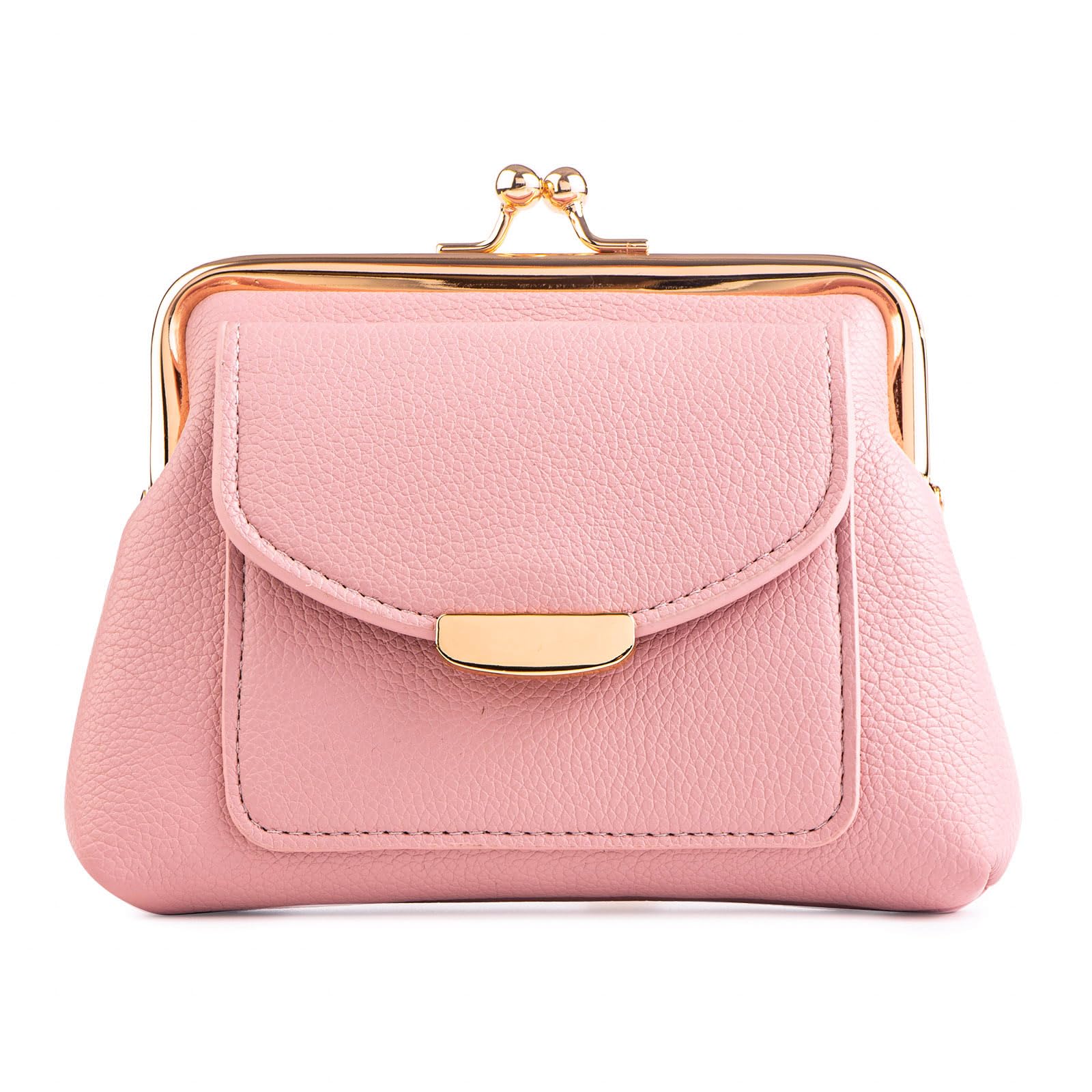 Coin Purse With Credit Card Slot, Kiss Lock Coin Purse for Women, Large Capacity Coin Pouch, Change Purse Cute Car Coin Holder for Women (2-Pink)