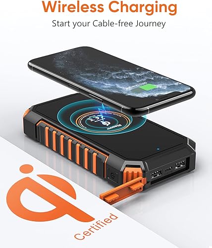 Miniatura 2 de Riapow 26800mAh cargador solar inalámbrico cargador portátil y 27000mAh banco de energía solar con cables