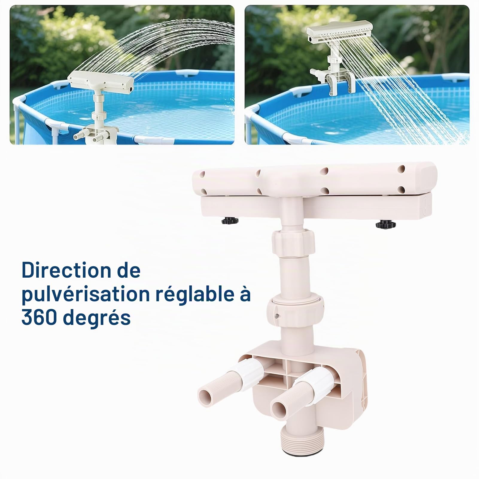 Buachois Fontaine de Piscine Hors Sol Cascade 360° avec Lumières LED