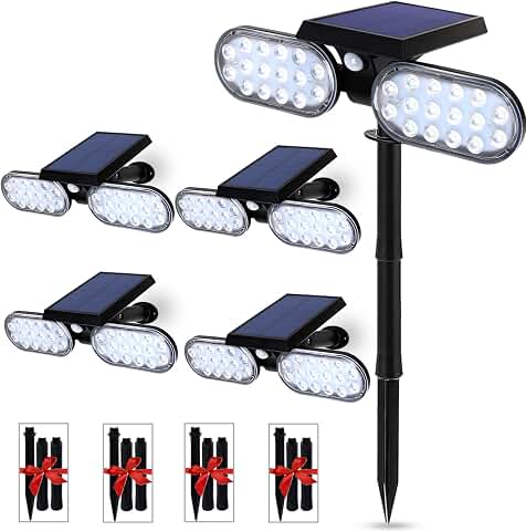 EMANER Outdoor Motion Lights Solar Powered, Solar Flood Lights, Stay On or Motion On/Off 3-Mode, Dusk to Da