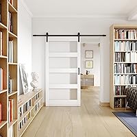 Vista 15 de Puertas correderas de granero de 36 x 84 pulgadas, 5 paneles, puerta interior de vidrio esmerilado templado para habitación con kit de herramientas