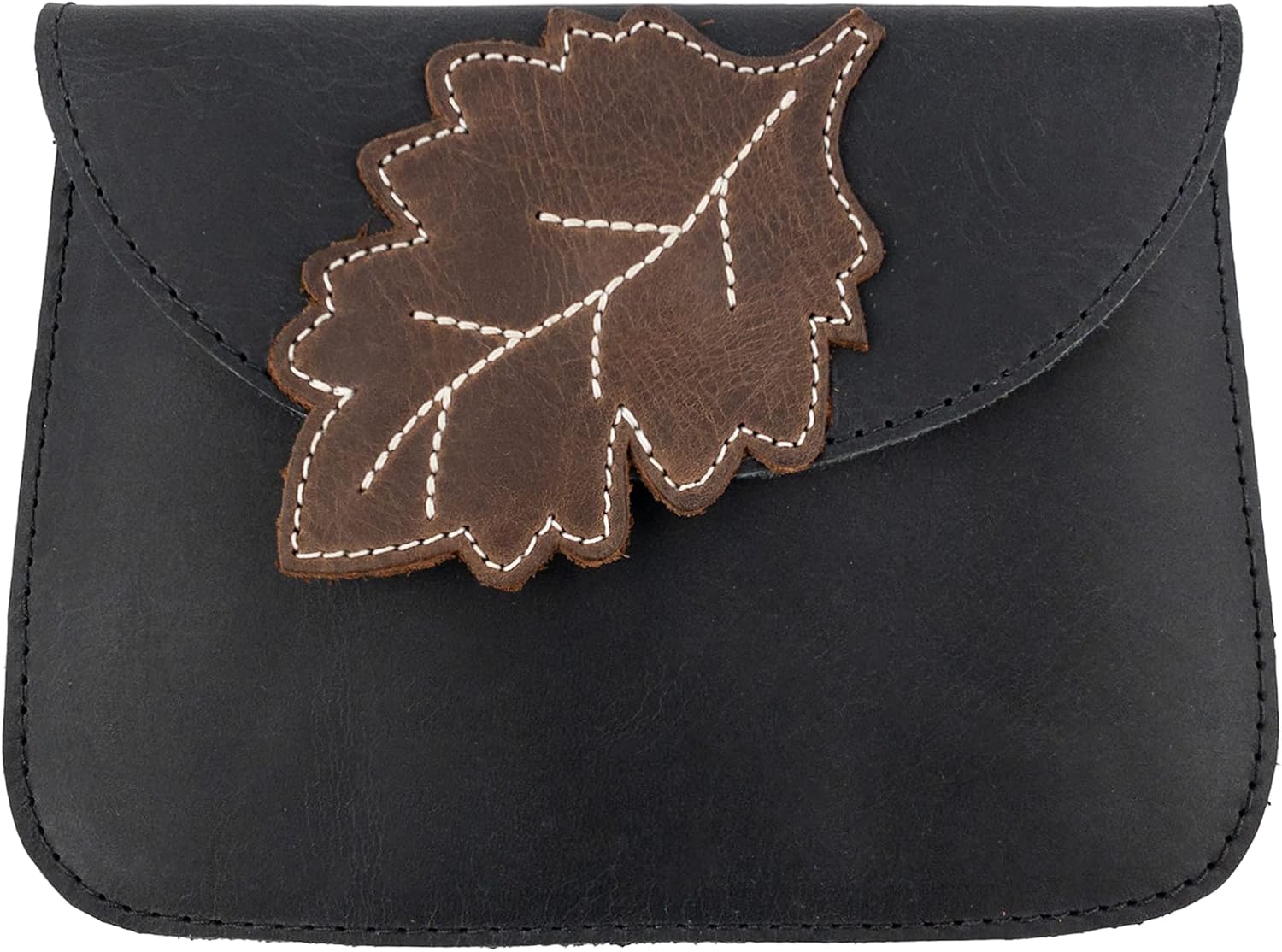 Hide & Drink, Leaves Card Wallet Pouch Handmade from Full Grain Leather, Soft Coin & Cash Organizer, Cable Holder & Accessories Case :: Charcoal Black