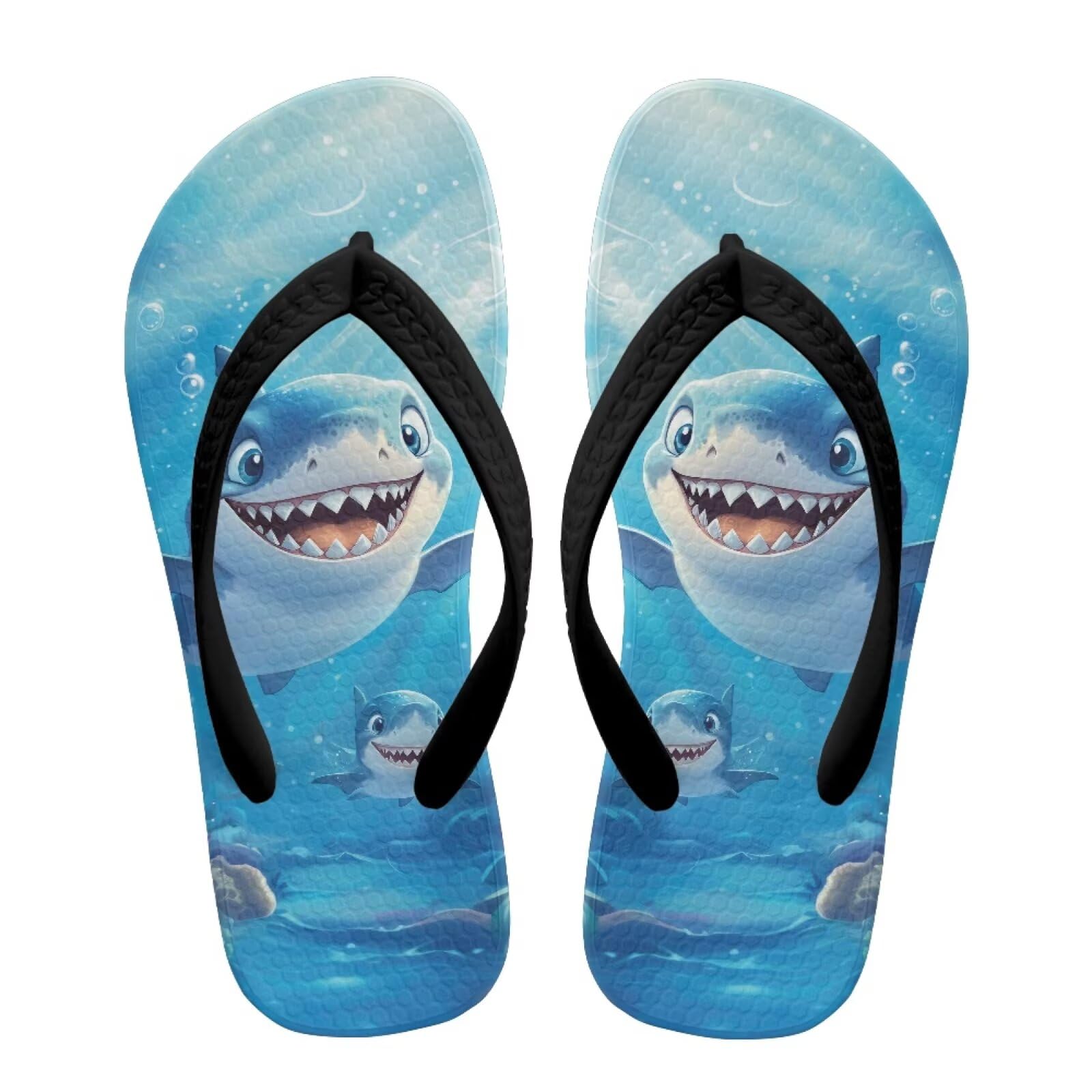Watdotory Boy Girl Flips Flops for Kids Cartoon Sharks Print Slip-on Thong Sandals Kids Slides Water Shoes for Beach Swim Pool Size 1
