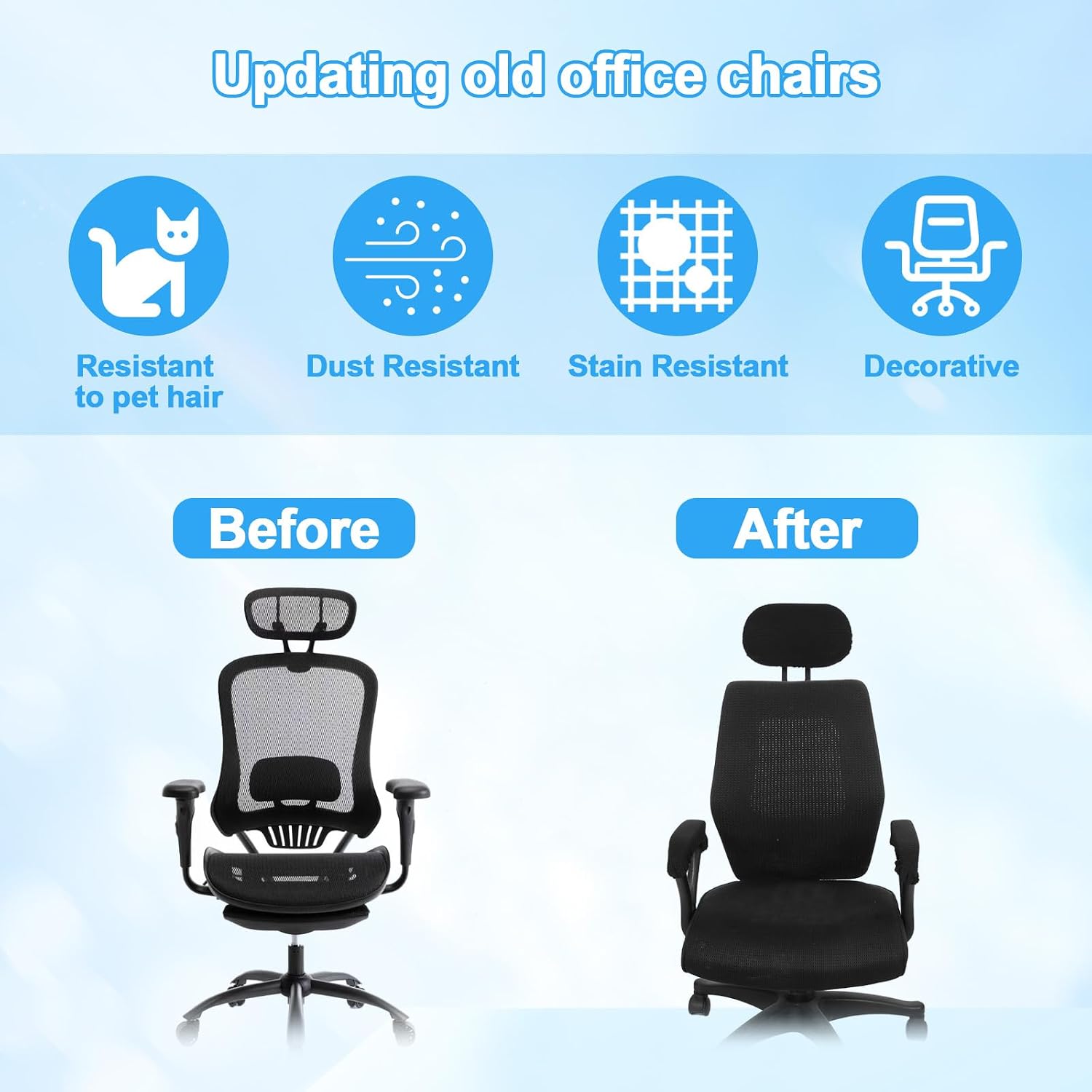 3PCS Office Chair Arm Rest Covers and Chairs Headrest Cover Stretch Armrest Protectors Removable Washable Arm Pads Cover for Office Computer Gaming Desk Chair(Black)