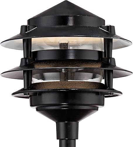 Miniatura 2 de John Timberland Juego de 2 luces LED negras para camino de pagoda de tres niveles de 11 pulgadas de alto