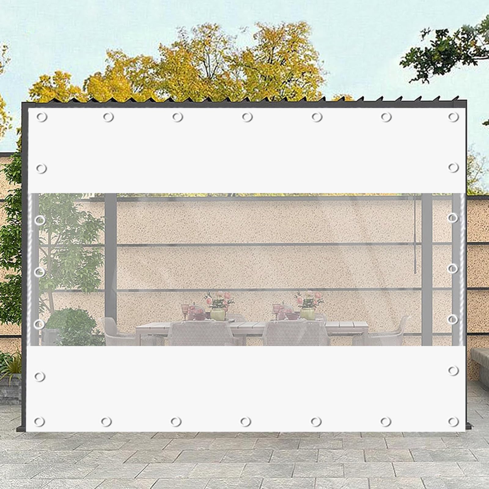 Heavy Duty Waterproof Clear Tarpaulin Panel Curtains with Grommets Partition Tarp Cover for Porch Pergola Balcony 0.3mm Thick White 2x2.2m/6.6x7.2ft