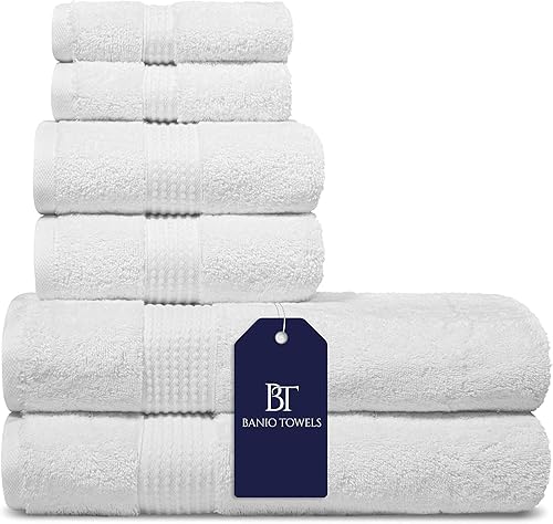 Banio 2 toallas de baño, 2 toallas de mano y 2 toallas pequeñas, toallas de 100% algodón turco, de secado rápido, para baño, invitados, bañera de