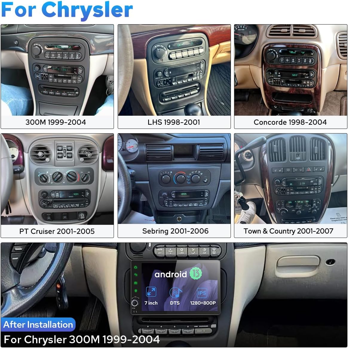 Joying Car Radio for Dodge/Jeep/Chrysler 1998-2007 Upgrade, 7" Android 13 Stereo for RAM 1500(2002-2005),Wrangler (2003-2006),Grand Cherokee(1999-2004) with Carplay & Android Auto,4GB+64GB(JY-DG301T4)