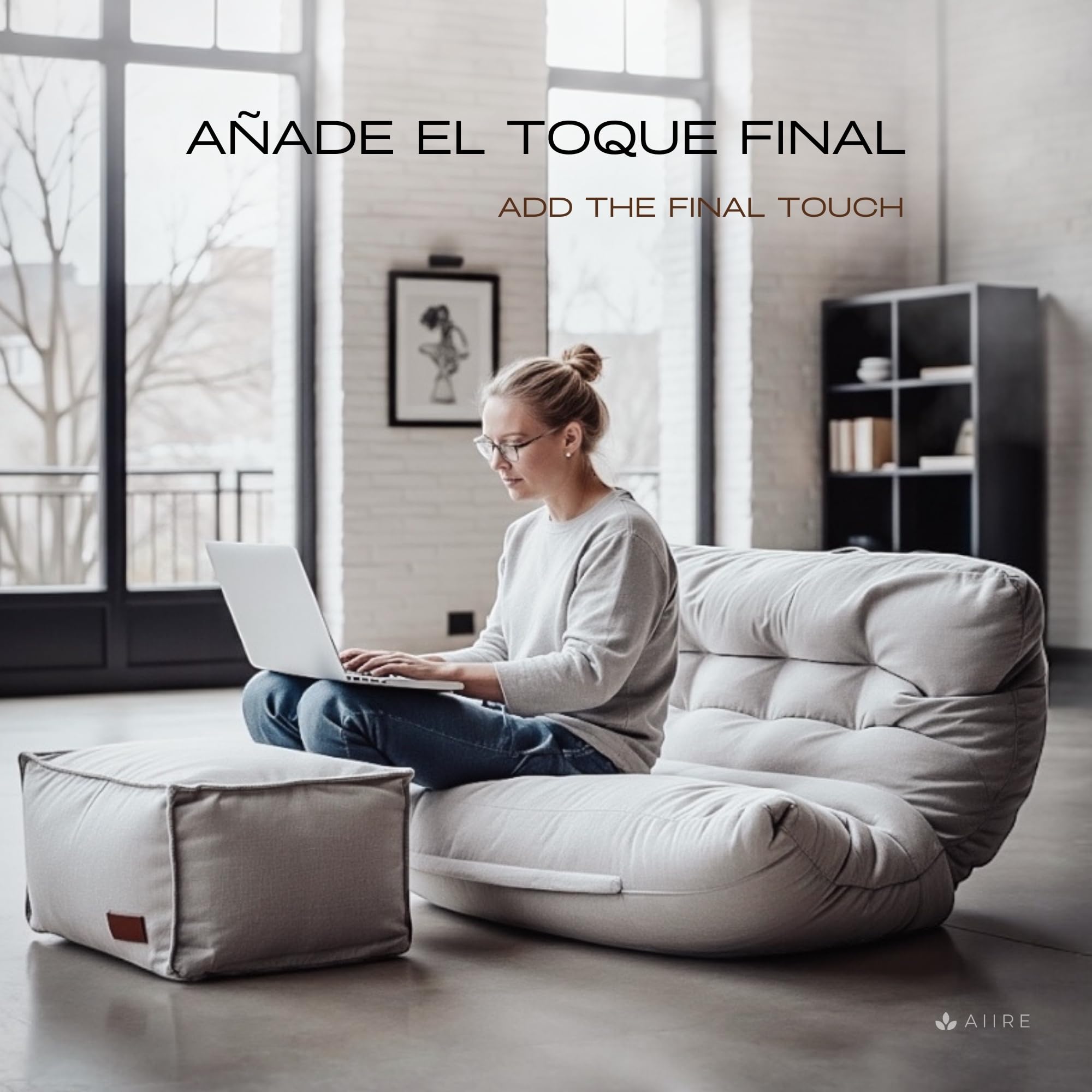 Aiire Puff Salon de Lujo Moderno - Sofa Puf con Relleno Incluido Gigante de Diseño en Terciopelo Premium - Bean Bag Chair Grande para Adultos o Decoracion Habitacion Juvenil - Puffs XXL Azul